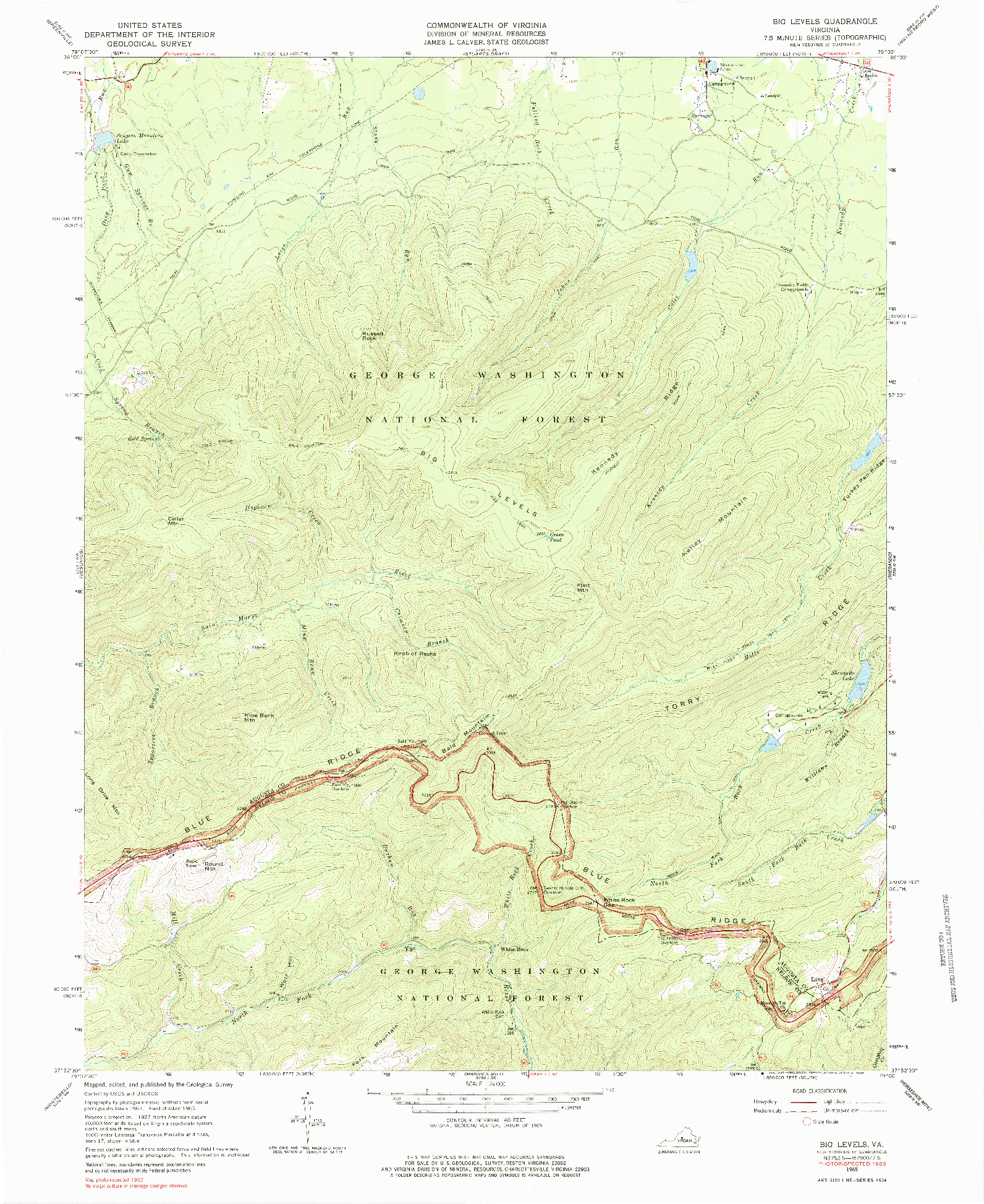 USGS 1:24000-SCALE QUADRANGLE FOR BIG LEVELS, VA 1965