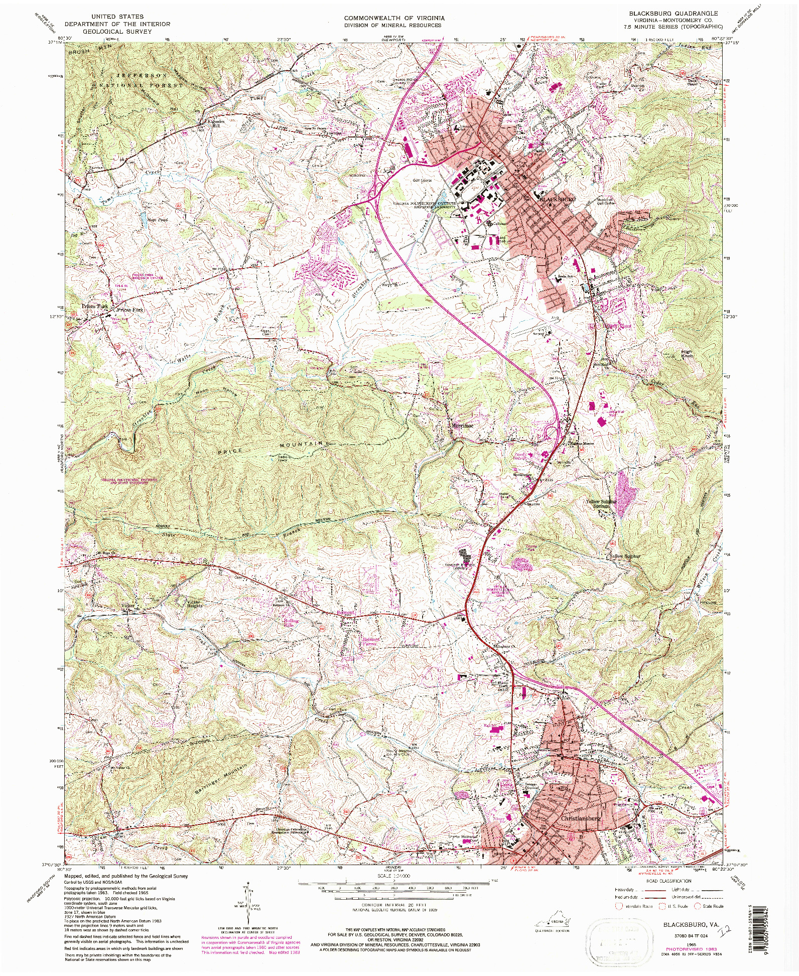 USGS 1:24000-SCALE QUADRANGLE FOR BLACKSBURG, VA 1965