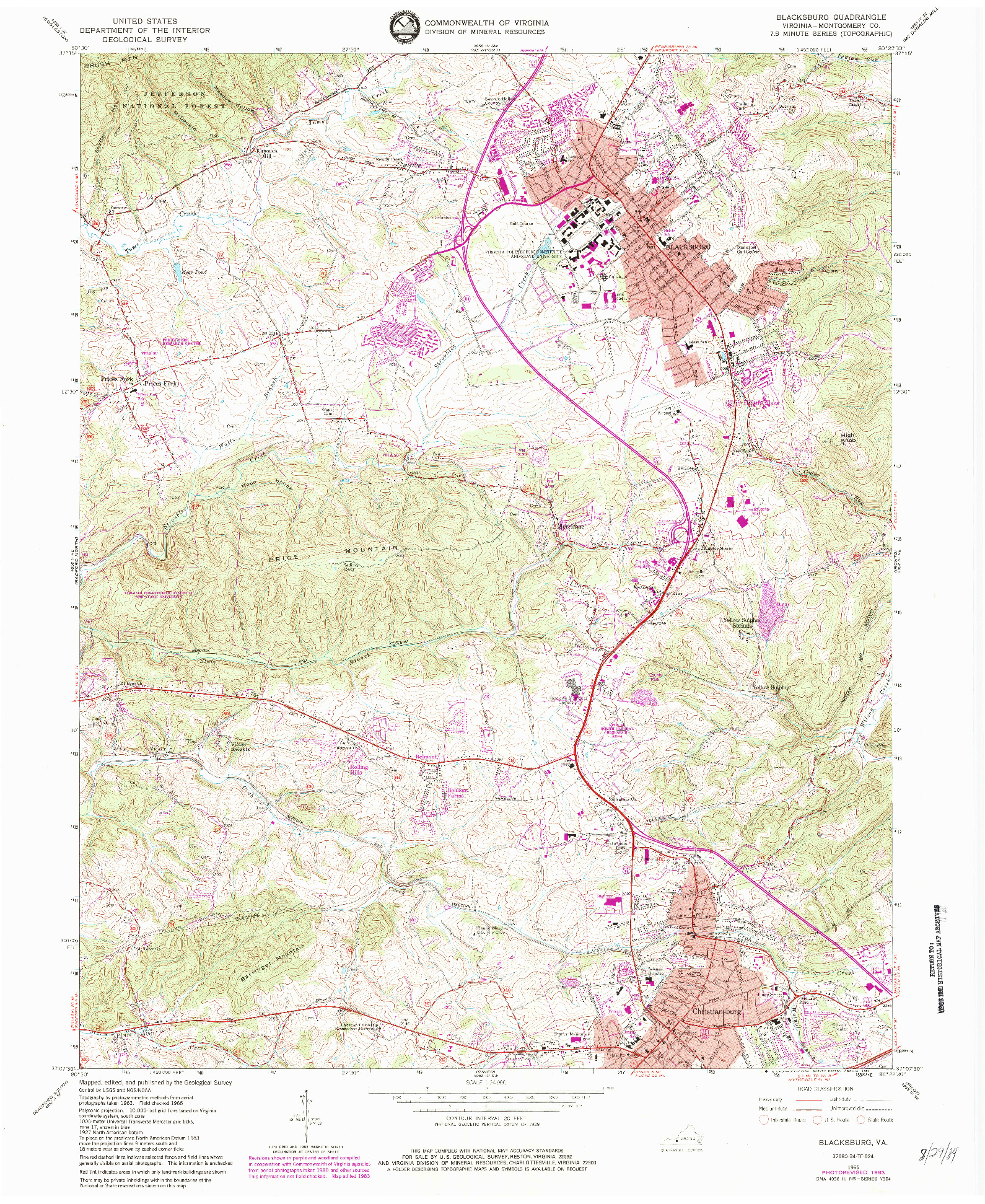 USGS 1:24000-SCALE QUADRANGLE FOR BLACKSBURG, VA 1965