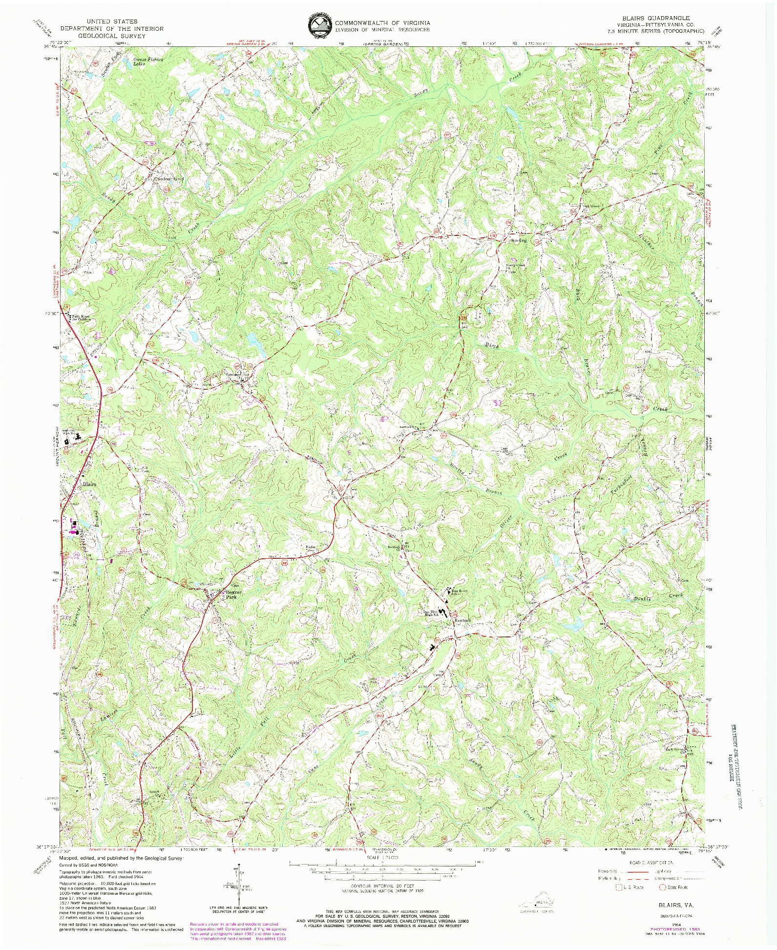 USGS 1:24000-SCALE QUADRANGLE FOR BLAIRS, VA 1964