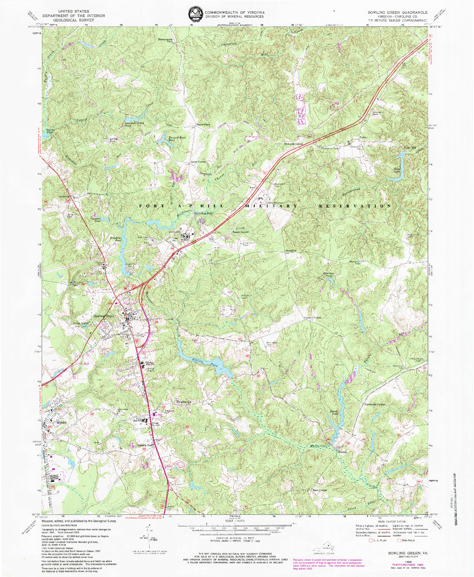 USGS 1:24000-SCALE QUADRANGLE FOR BOWLING GREEN, VA 1969