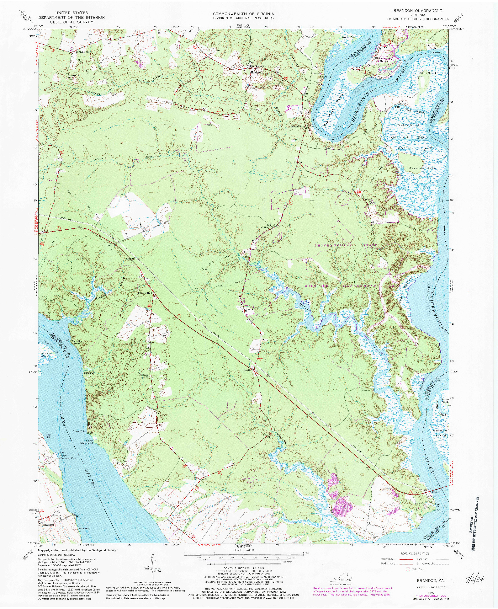 USGS 1:24000-SCALE QUADRANGLE FOR BRANDON, VA 1965