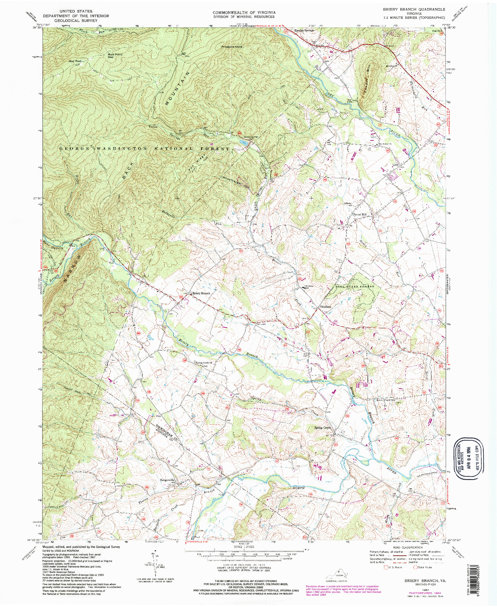 USGS 1:24000-SCALE QUADRANGLE FOR BRIERY BRANCH, VA 1967