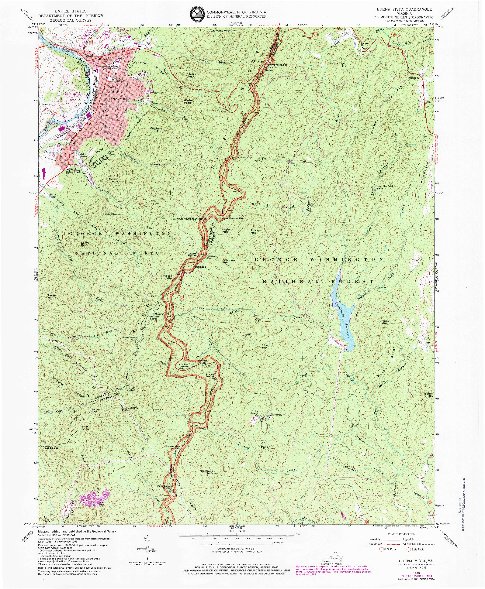 USGS 1:24000-SCALE QUADRANGLE FOR BUENA VISTA, VA 1965