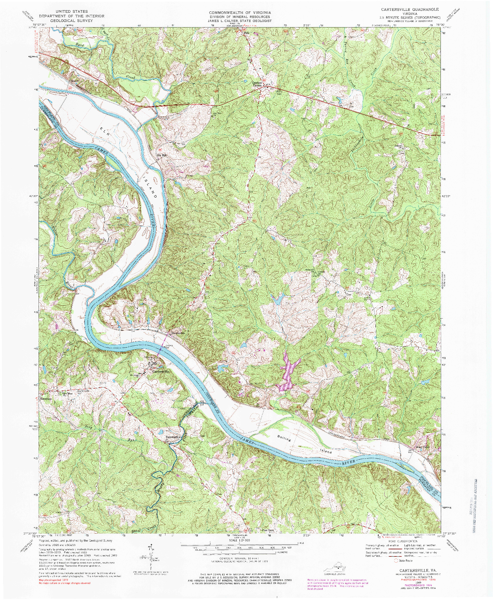 USGS 1:24000-SCALE QUADRANGLE FOR CARTERSVILLE, VA 1969