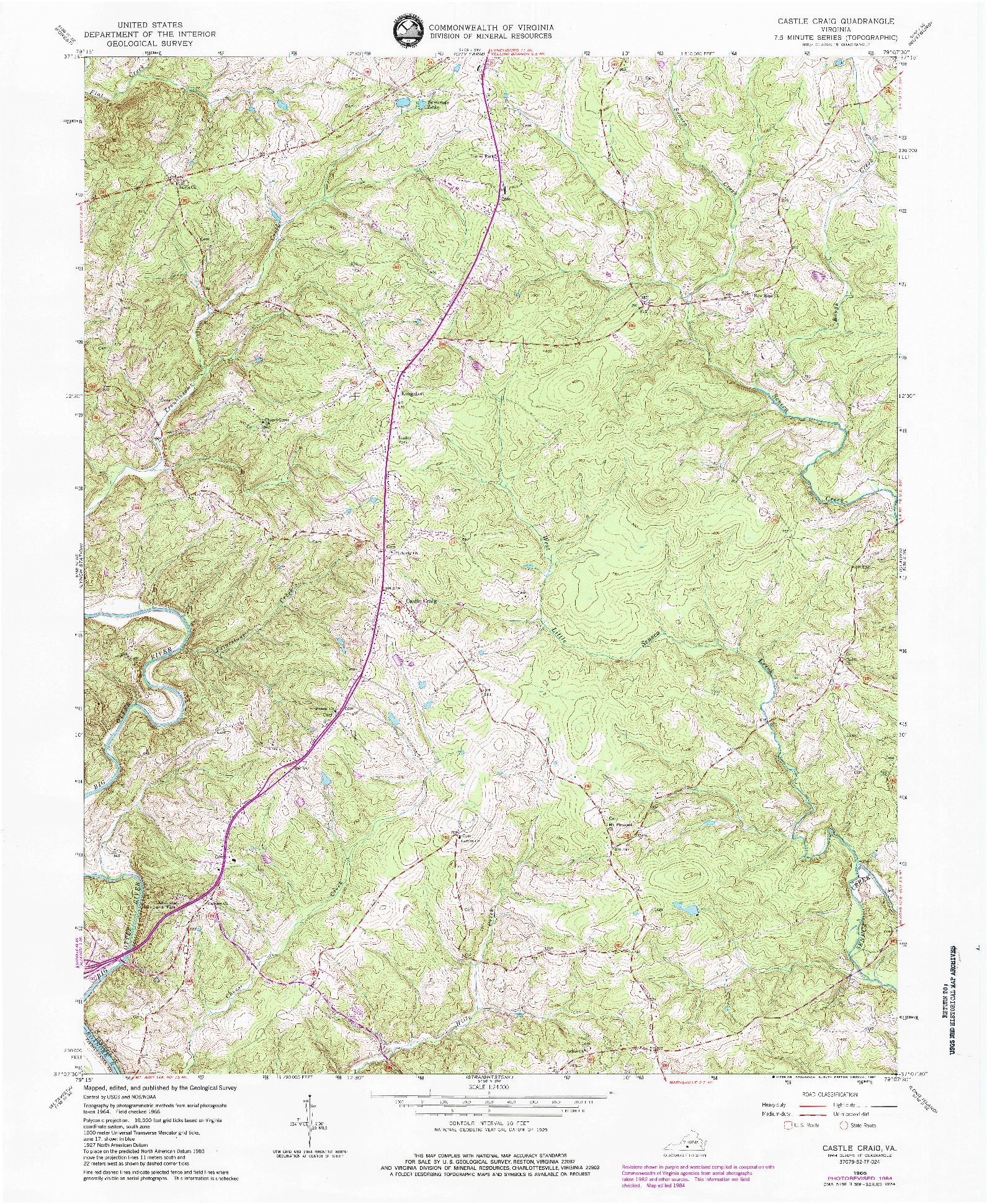 USGS 1:24000-SCALE QUADRANGLE FOR CASTLE CRAIG, VA 1966