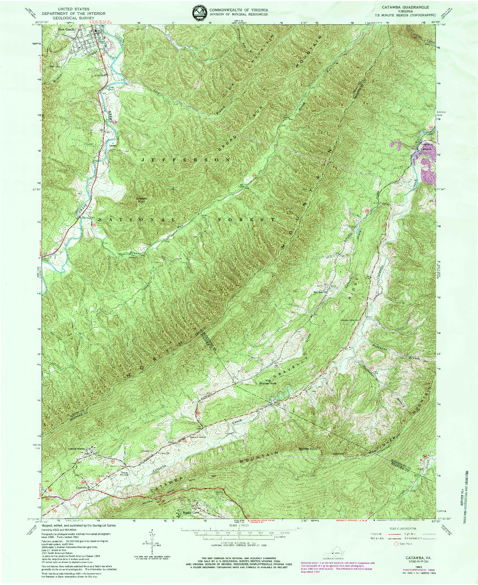 USGS 1:24000-SCALE QUADRANGLE FOR CATAWBA, VA 1963