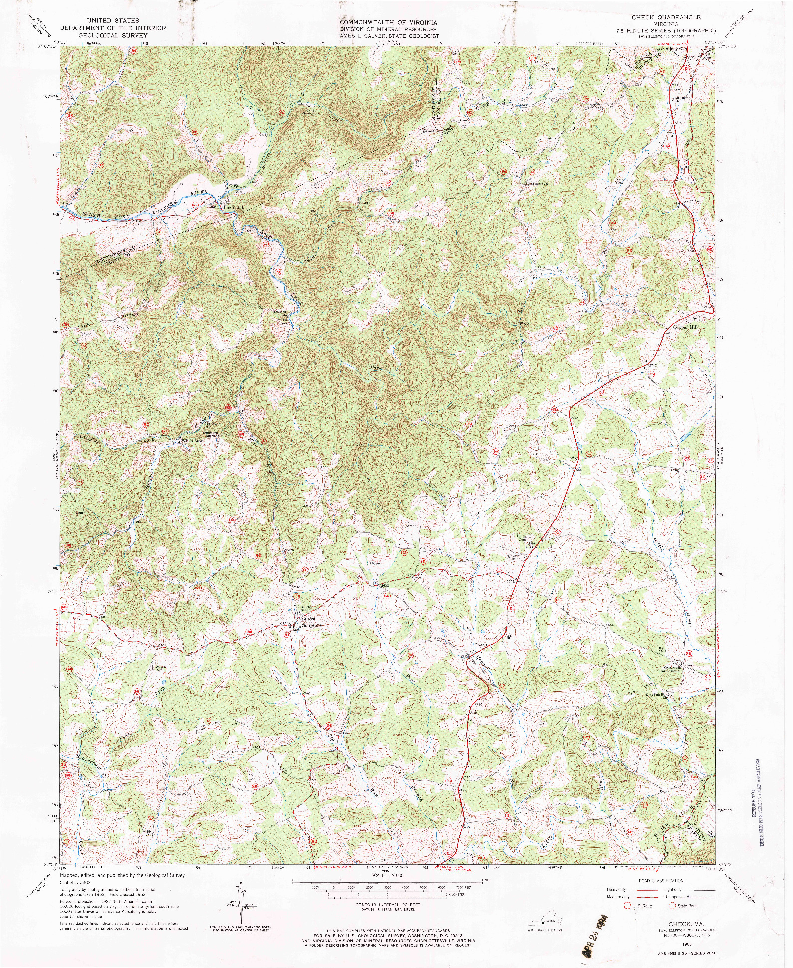 USGS 1:24000-SCALE QUADRANGLE FOR CHECK, VA 1963