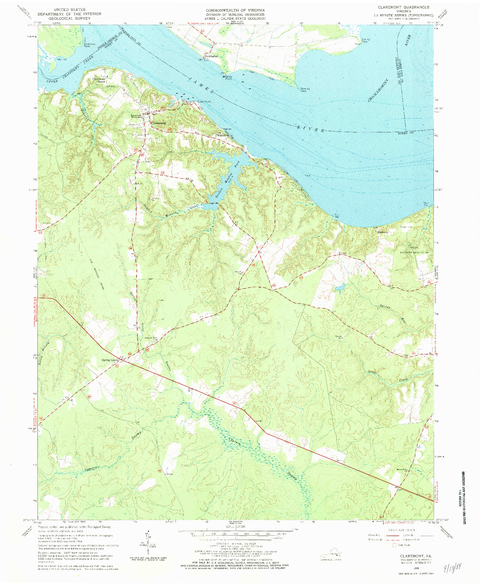 USGS 1:24000-SCALE QUADRANGLE FOR CLAREMONT, VA 1966