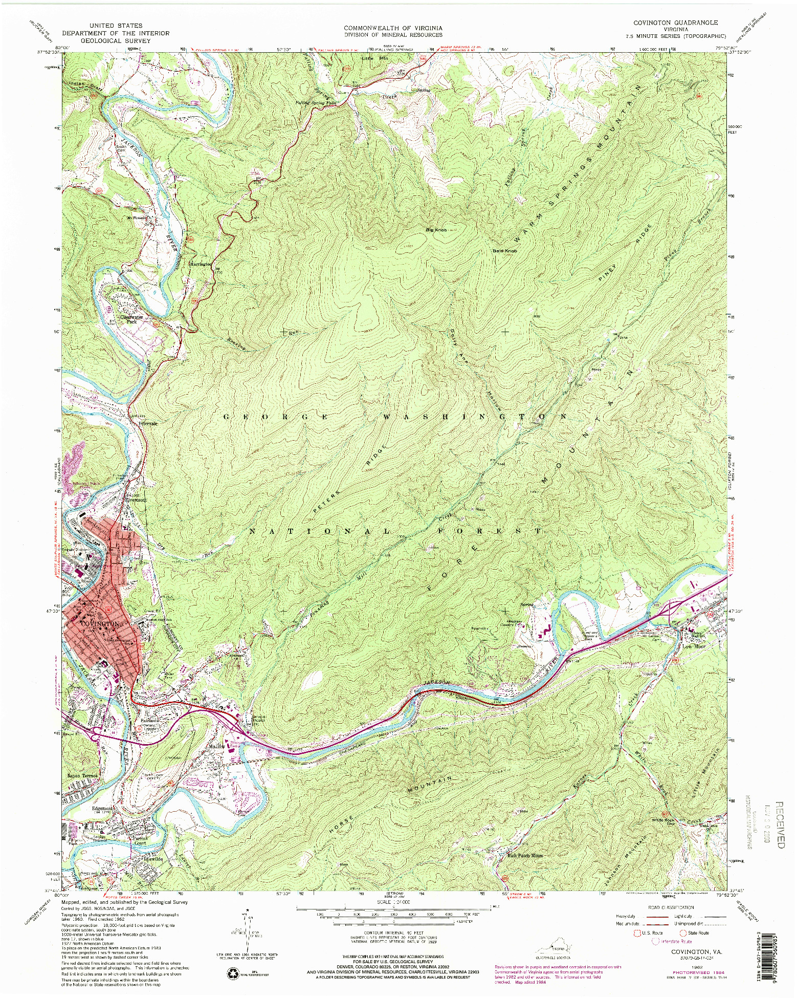 USGS 1:24000-SCALE QUADRANGLE FOR COVINGTON, VA 1962