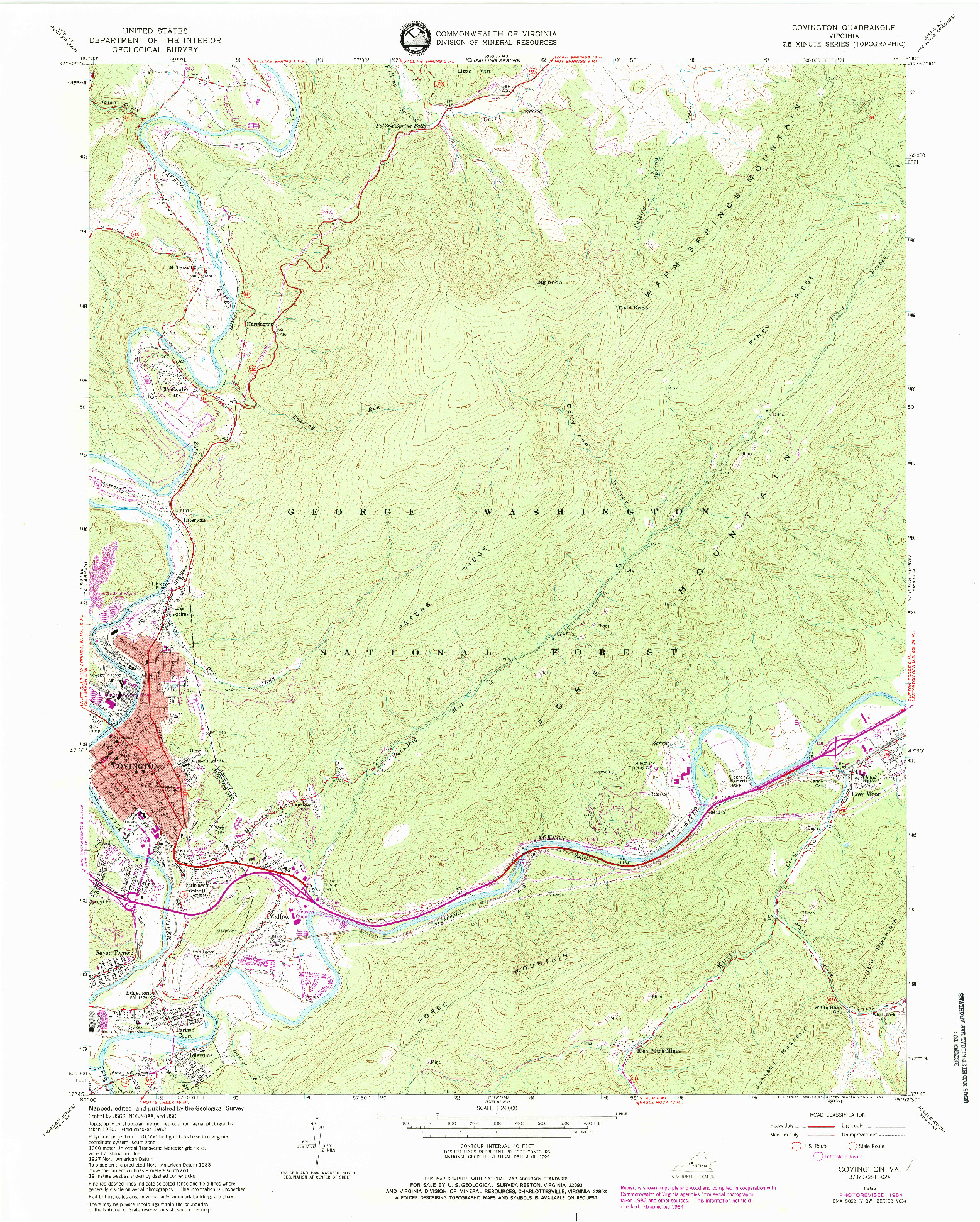 USGS 1:24000-SCALE QUADRANGLE FOR COVINGTON, VA 1962