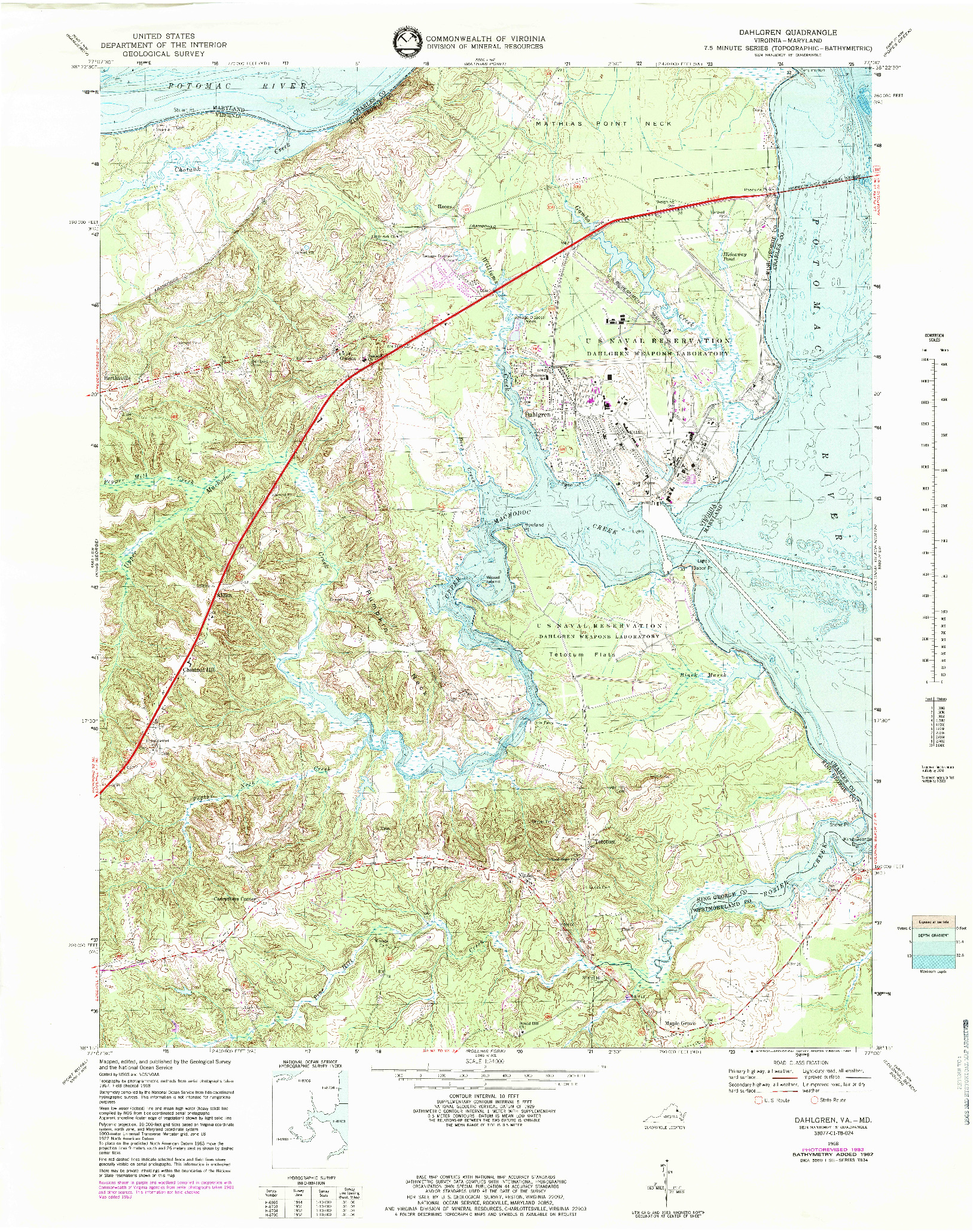 USGS 1:24000-SCALE QUADRANGLE FOR DAHLGREN, VA 1968