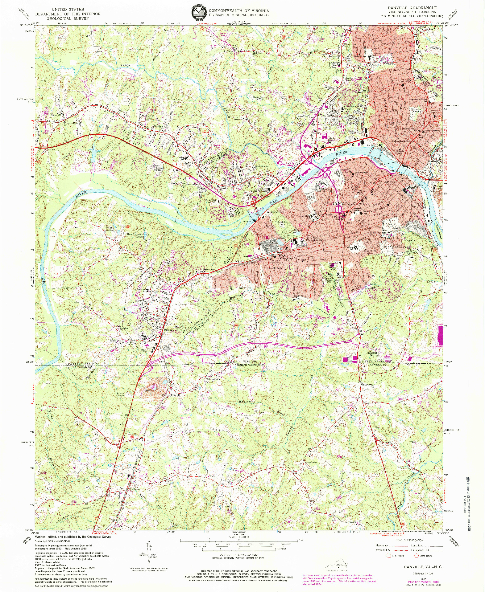 USGS 1:24000-SCALE QUADRANGLE FOR DANVILLE, VA 1965