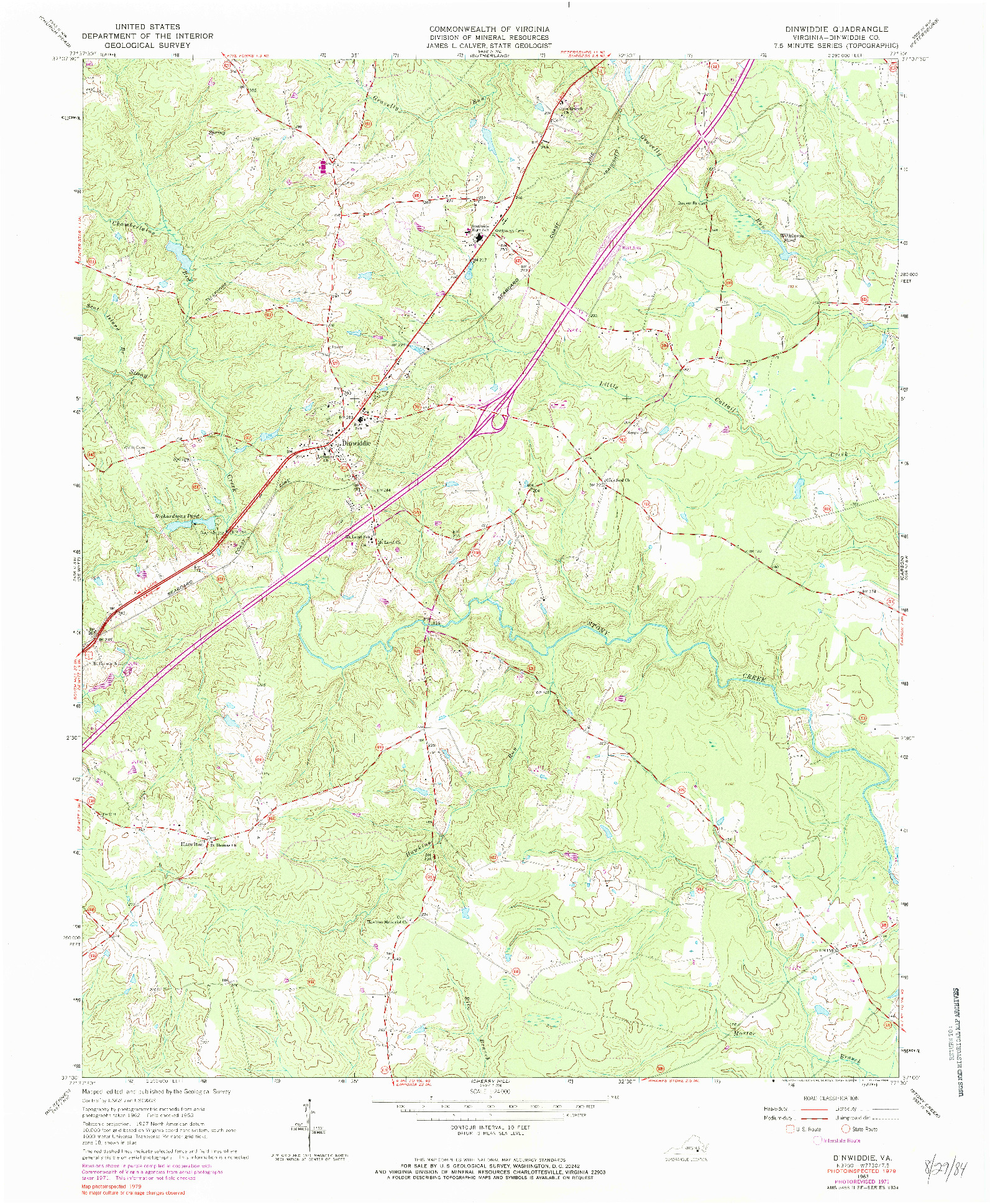 USGS 1:24000-SCALE QUADRANGLE FOR DINWIDDIE, VA 1963