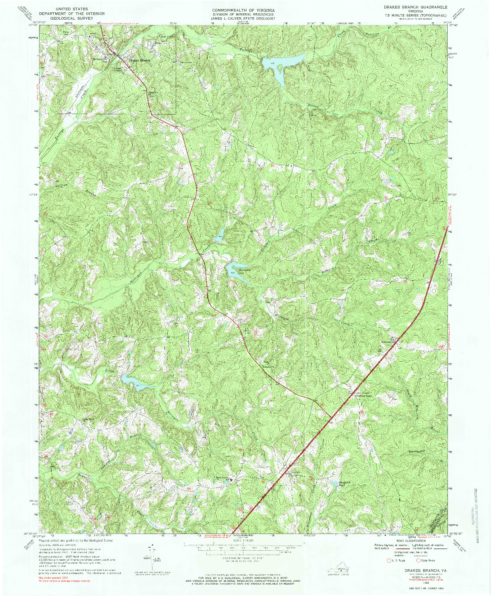 USGS 1:24000-SCALE QUADRANGLE FOR DRAKES BRANCH, VA 1968