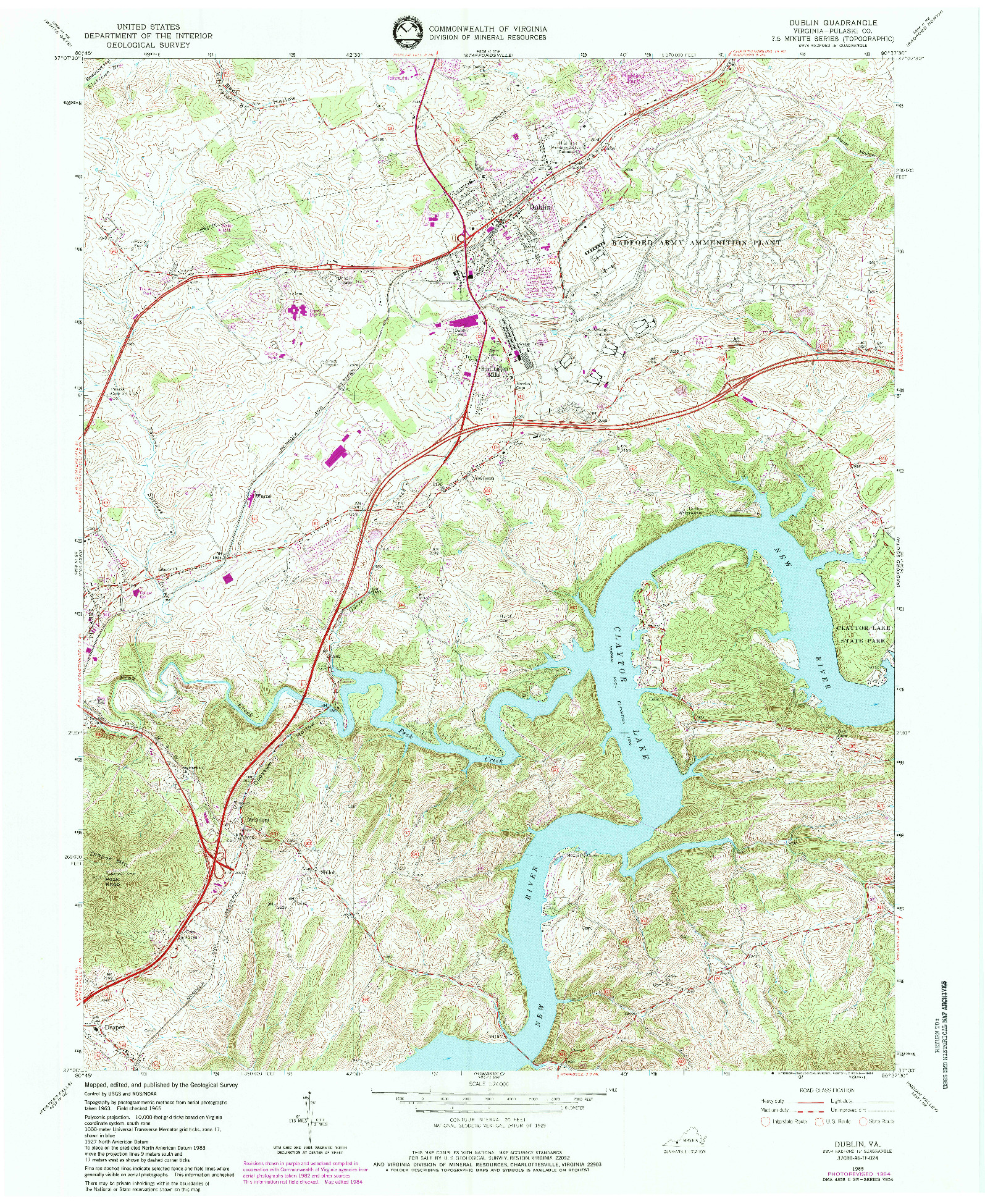 USGS 1:24000-SCALE QUADRANGLE FOR DUBLIN, VA 1965