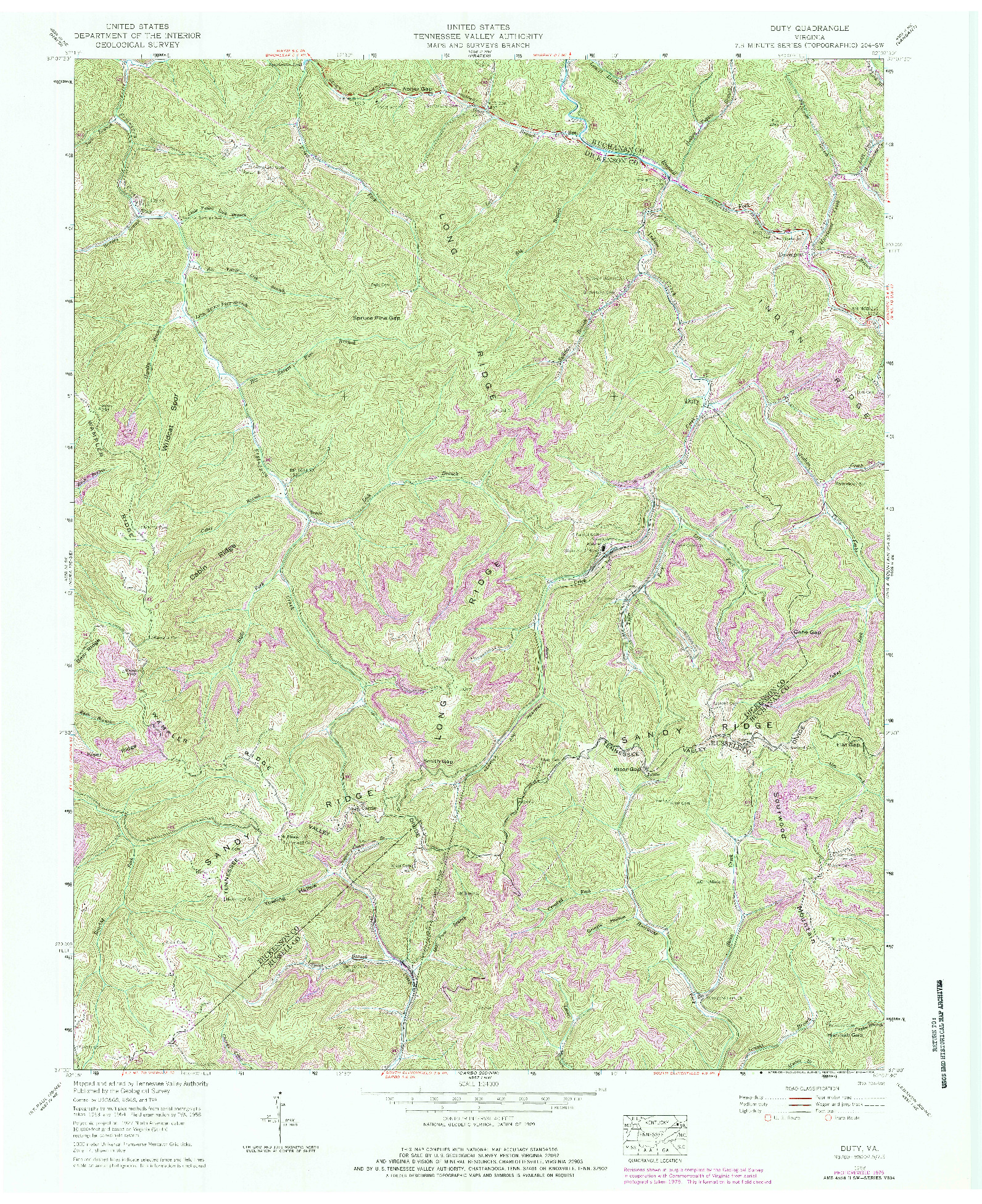 USGS 1:24000-SCALE QUADRANGLE FOR DUTY, VA 1958