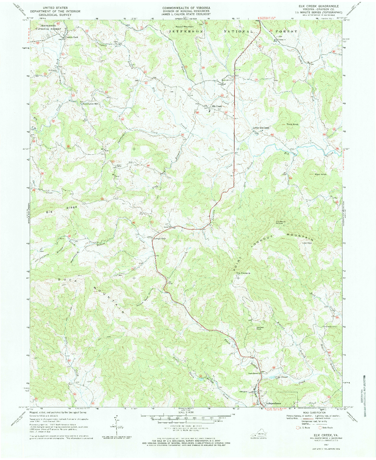 USGS 1:24000-SCALE QUADRANGLE FOR ELK CREEK, VA 1967