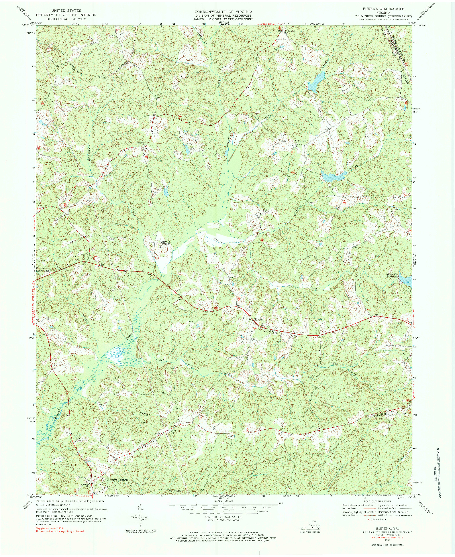 USGS 1:24000-SCALE QUADRANGLE FOR EUREKA, VA 1968