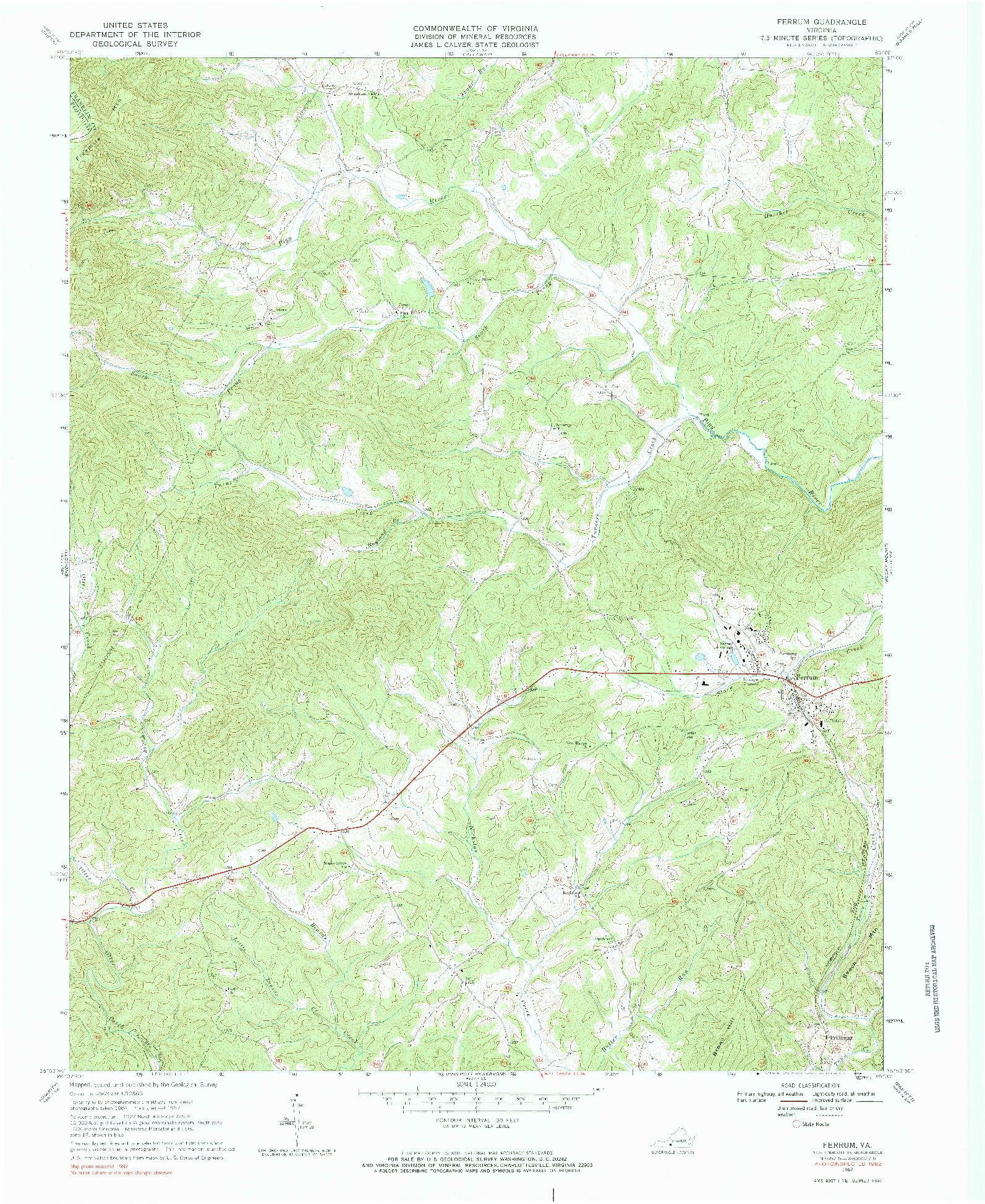 USGS 1:24000-SCALE QUADRANGLE FOR FERRUM, VA 1967