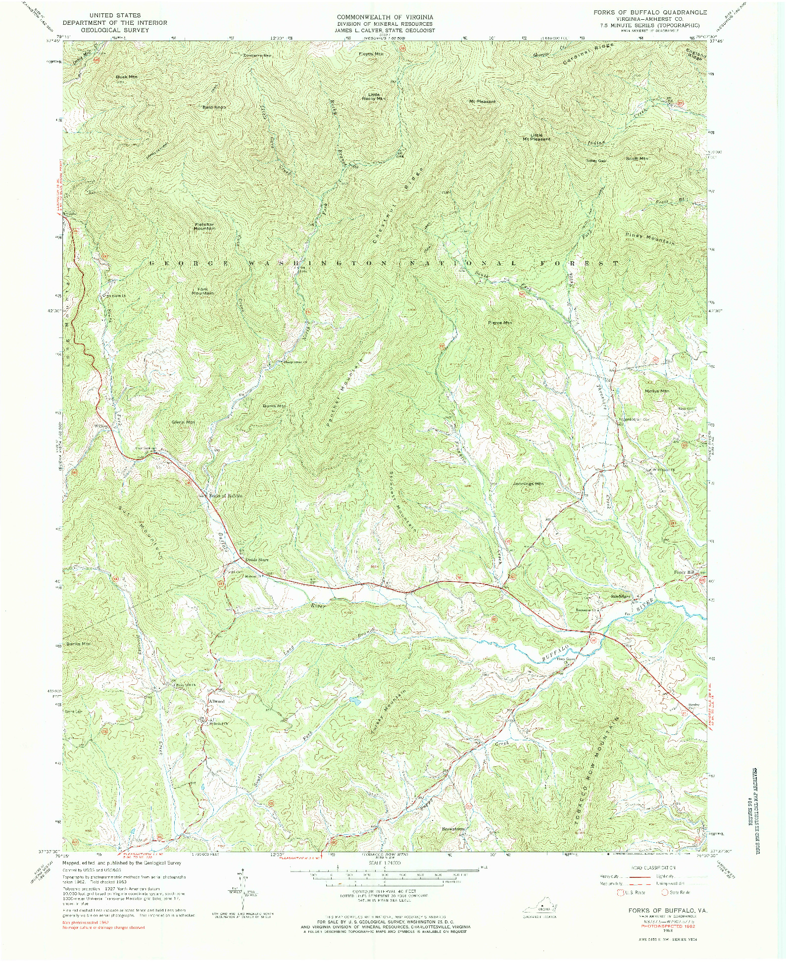USGS 1:24000-SCALE QUADRANGLE FOR FORKS OF BUFFALO, VA 1963