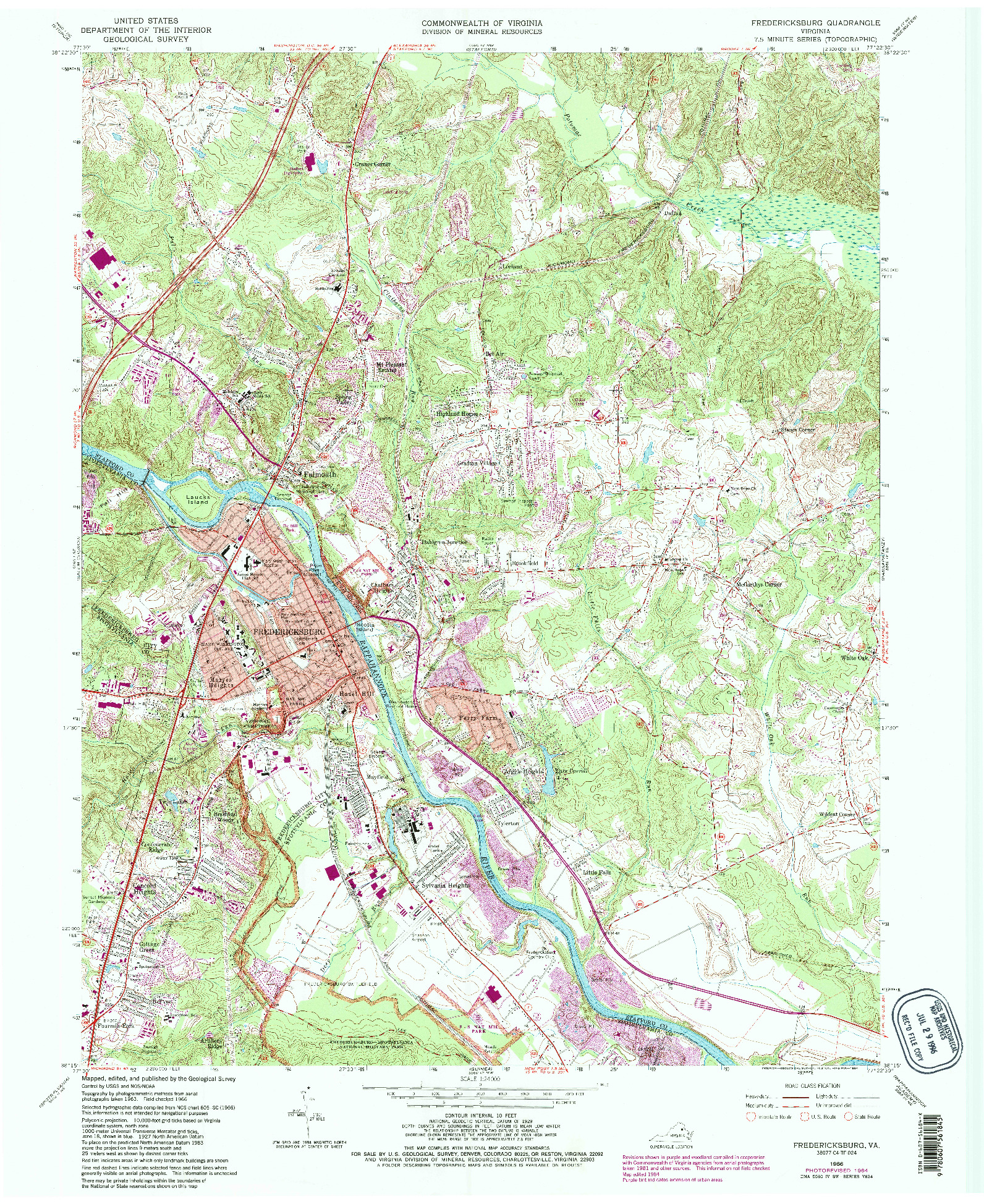 USGS 1:24000-SCALE QUADRANGLE FOR FREDERICKSBURG, VA 1966