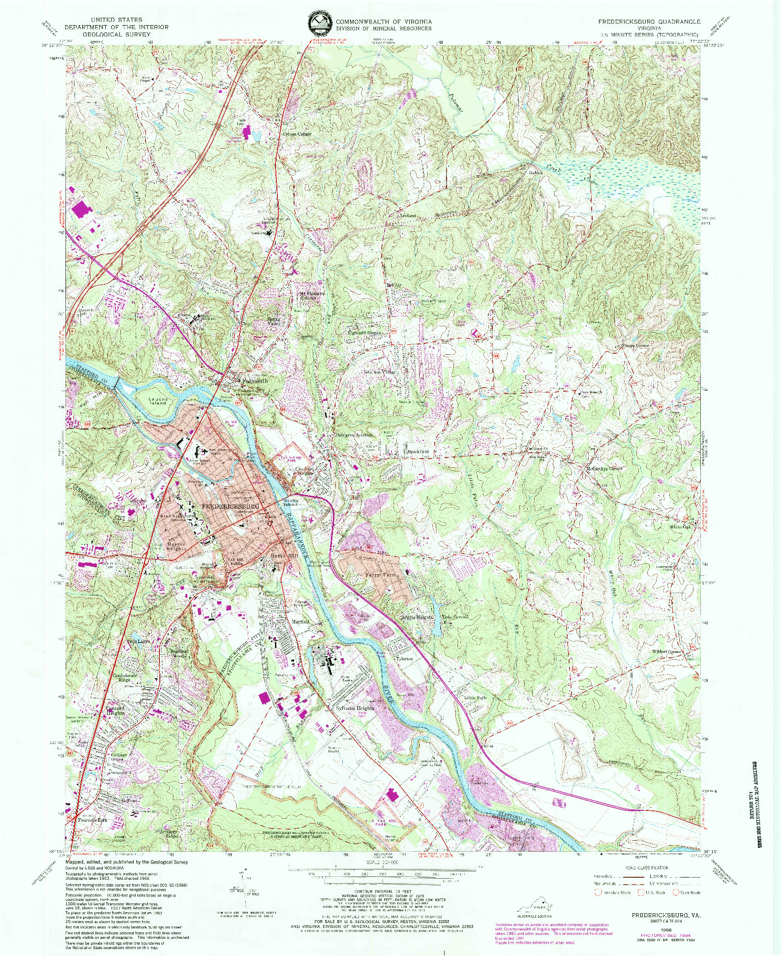 USGS 1:24000-SCALE QUADRANGLE FOR FREDERICKSBURG, VA 1966