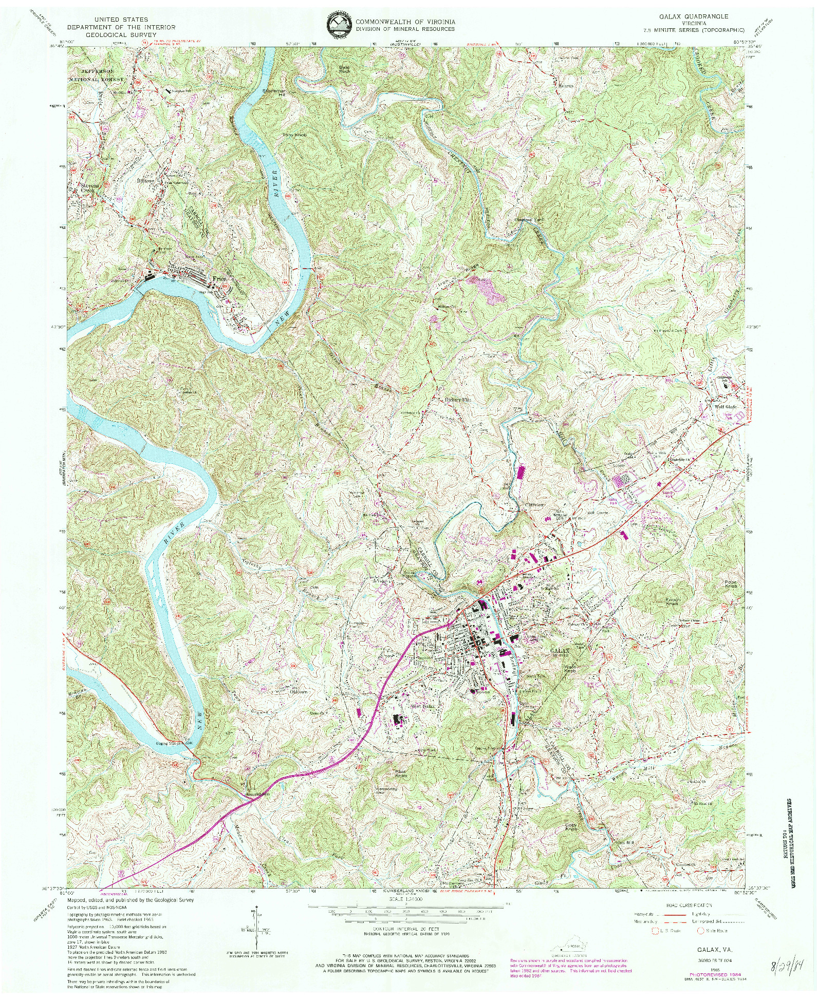 USGS 1:24000-SCALE QUADRANGLE FOR GALAX, VA 1965