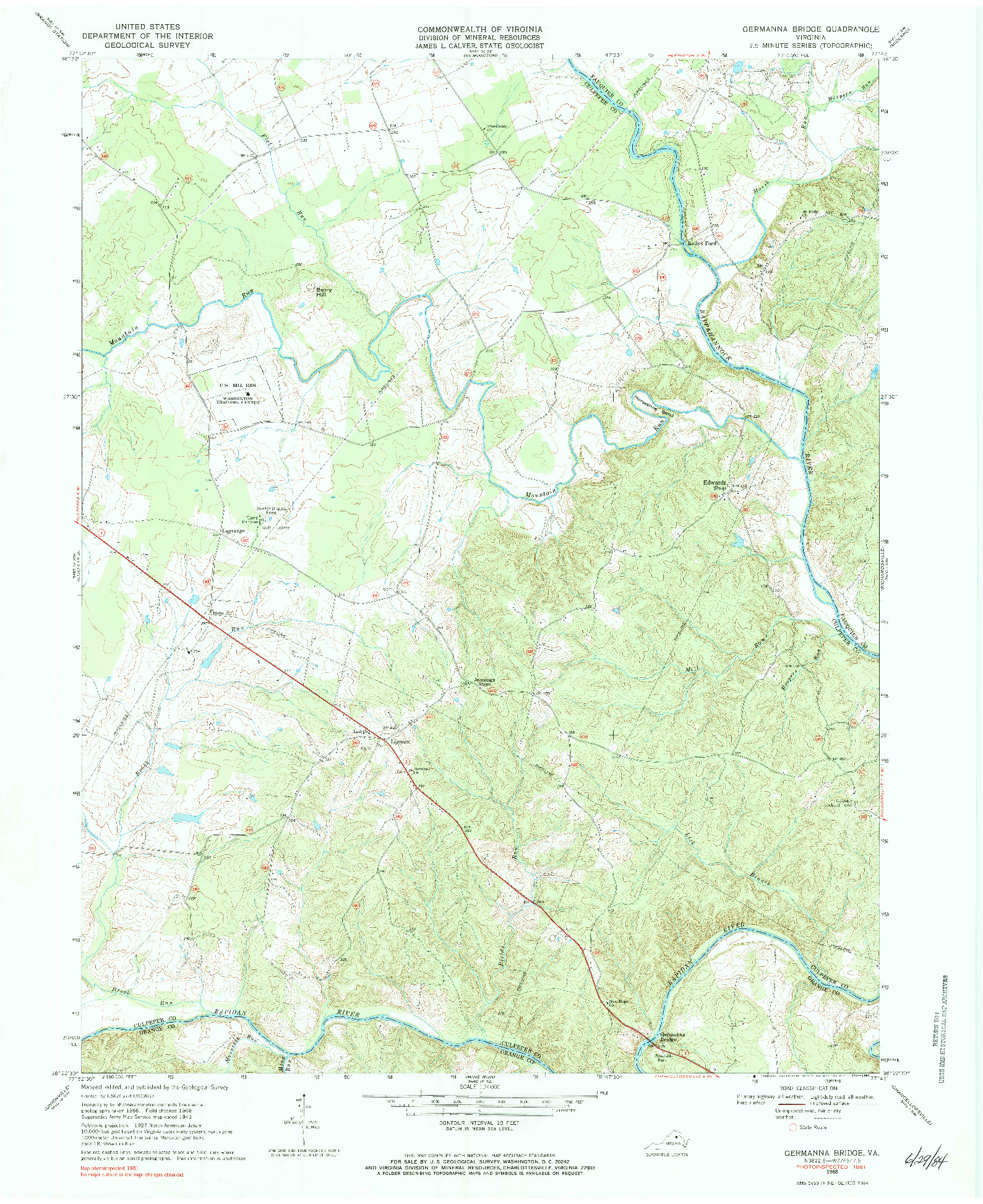 USGS 1:24000-SCALE QUADRANGLE FOR GERMANNA BRIDGE, VA 1968