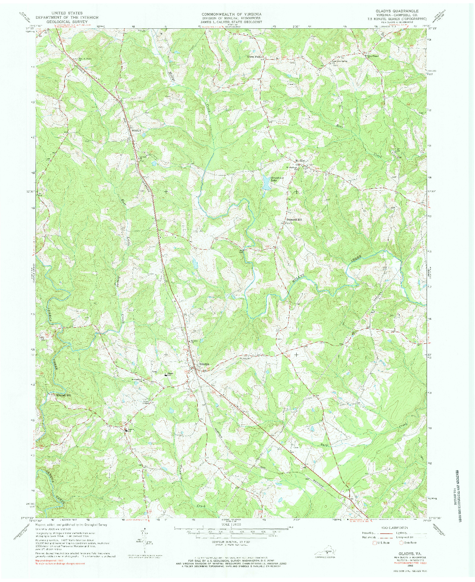 USGS 1:24000-SCALE QUADRANGLE FOR GLADYS, VA 1966