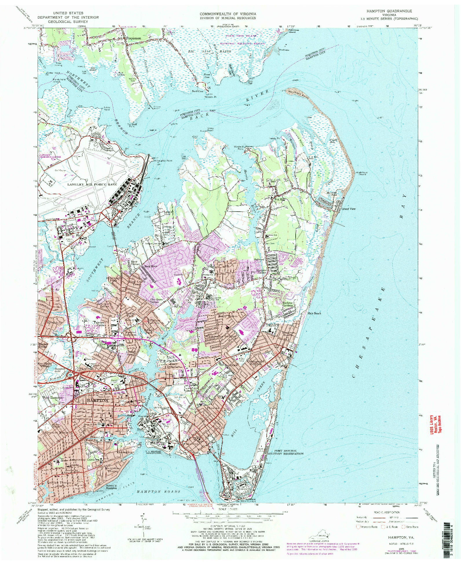 USGS 1:24000-SCALE QUADRANGLE FOR HAMPTON, VA 1965