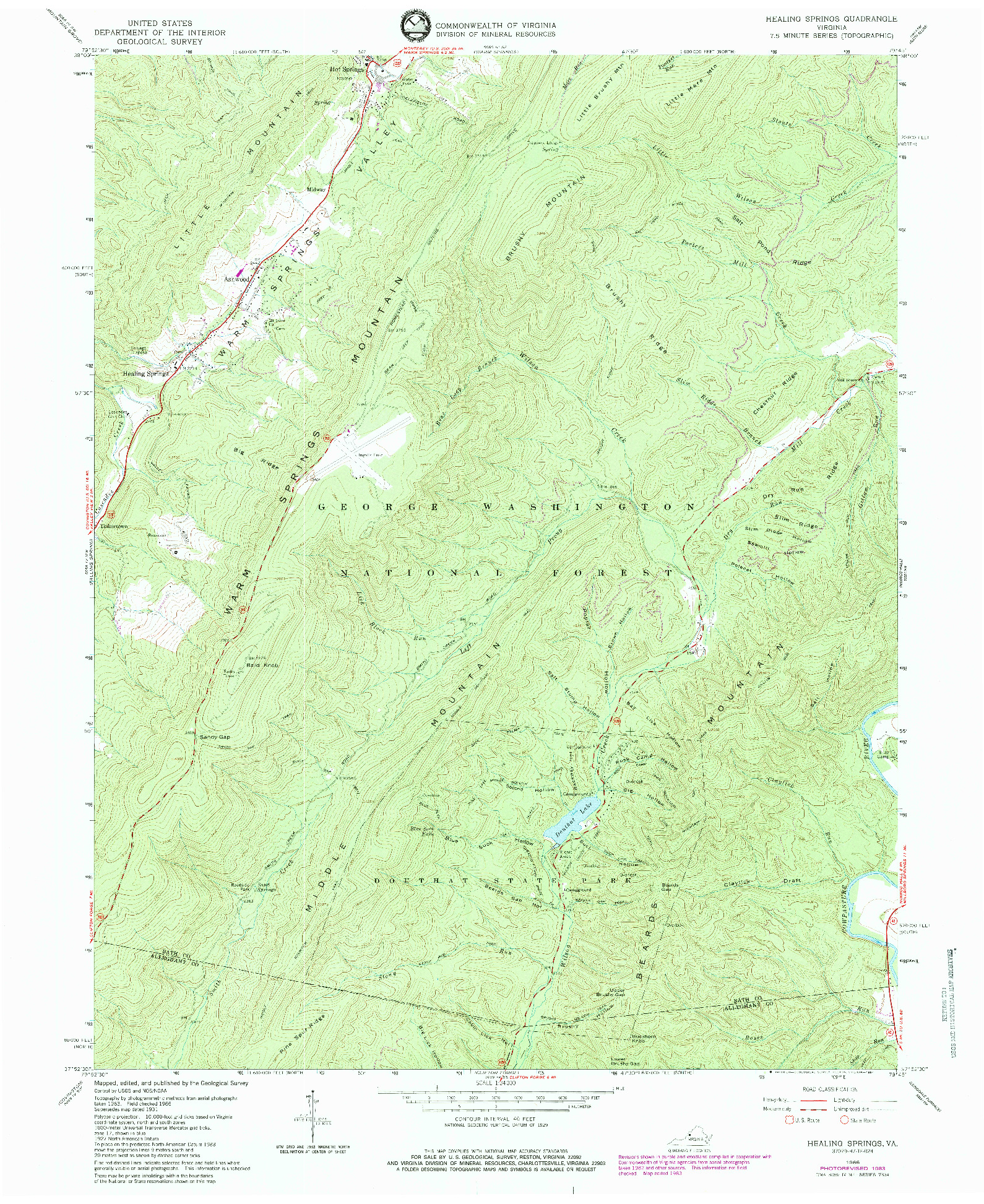 USGS 1:24000-SCALE QUADRANGLE FOR HEALING SPRINGS, VA 1966