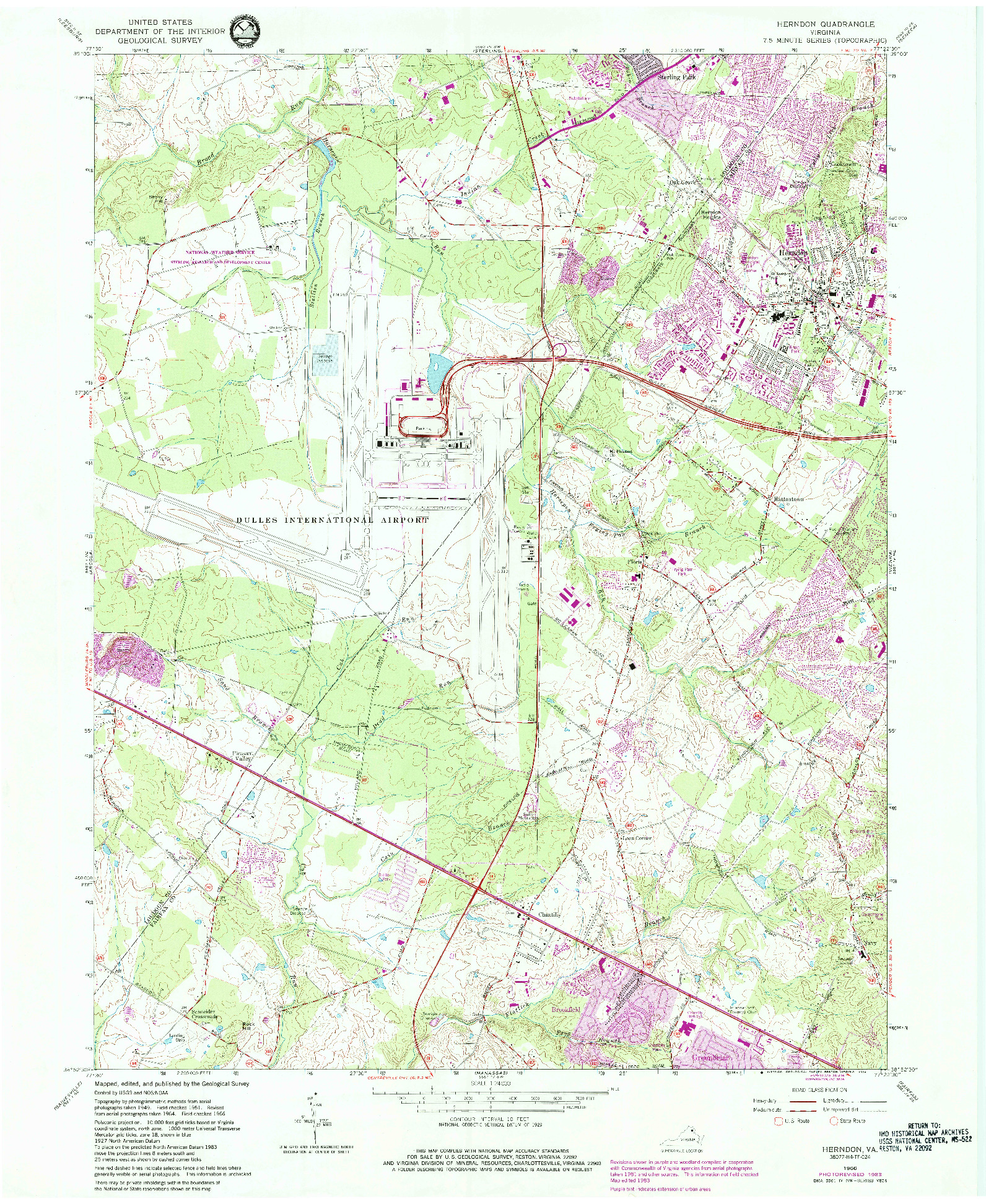 USGS 1:24000-SCALE QUADRANGLE FOR HERNDON, VA 1966