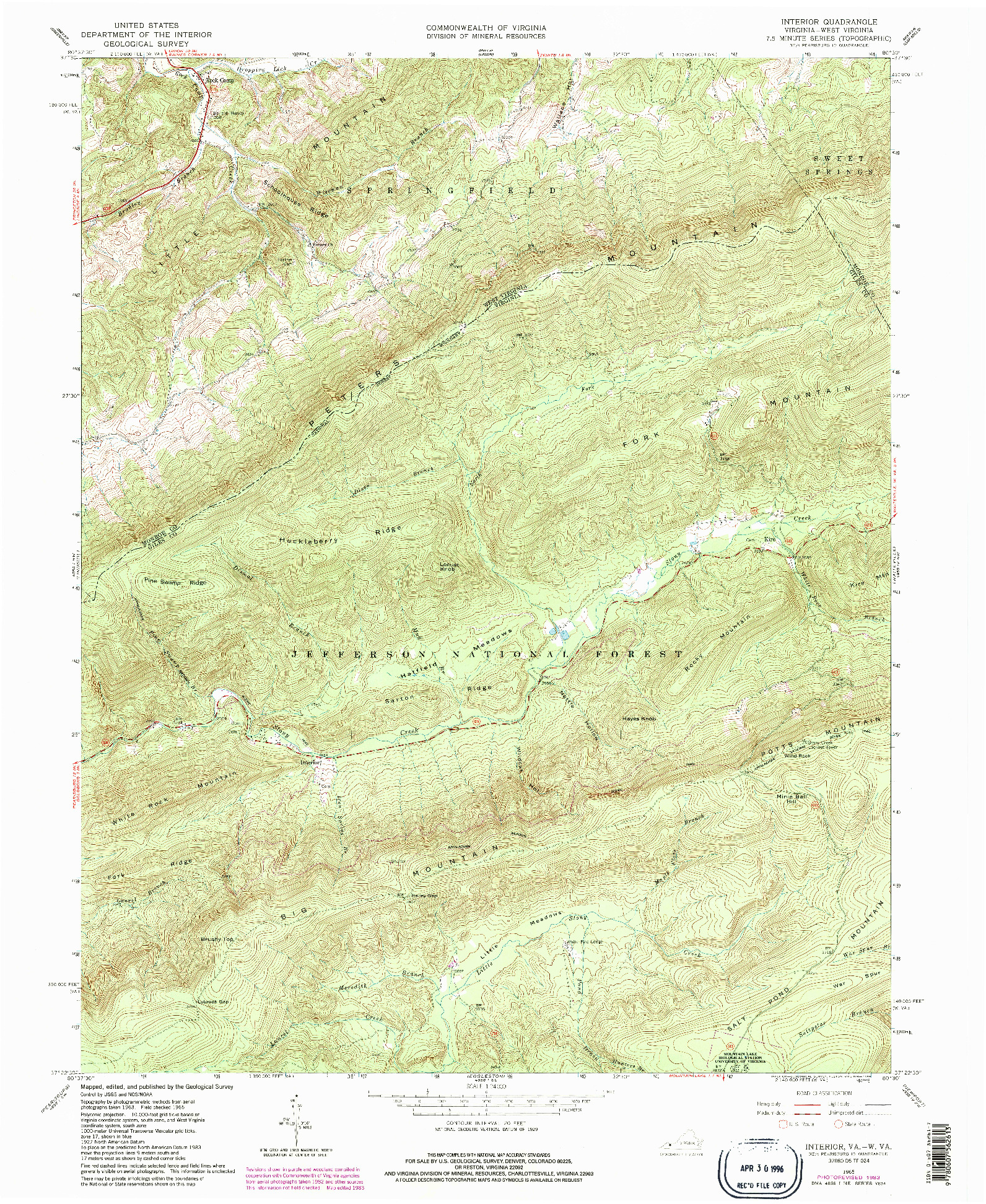 USGS 1:24000-SCALE QUADRANGLE FOR INTERIOR, VA 1965