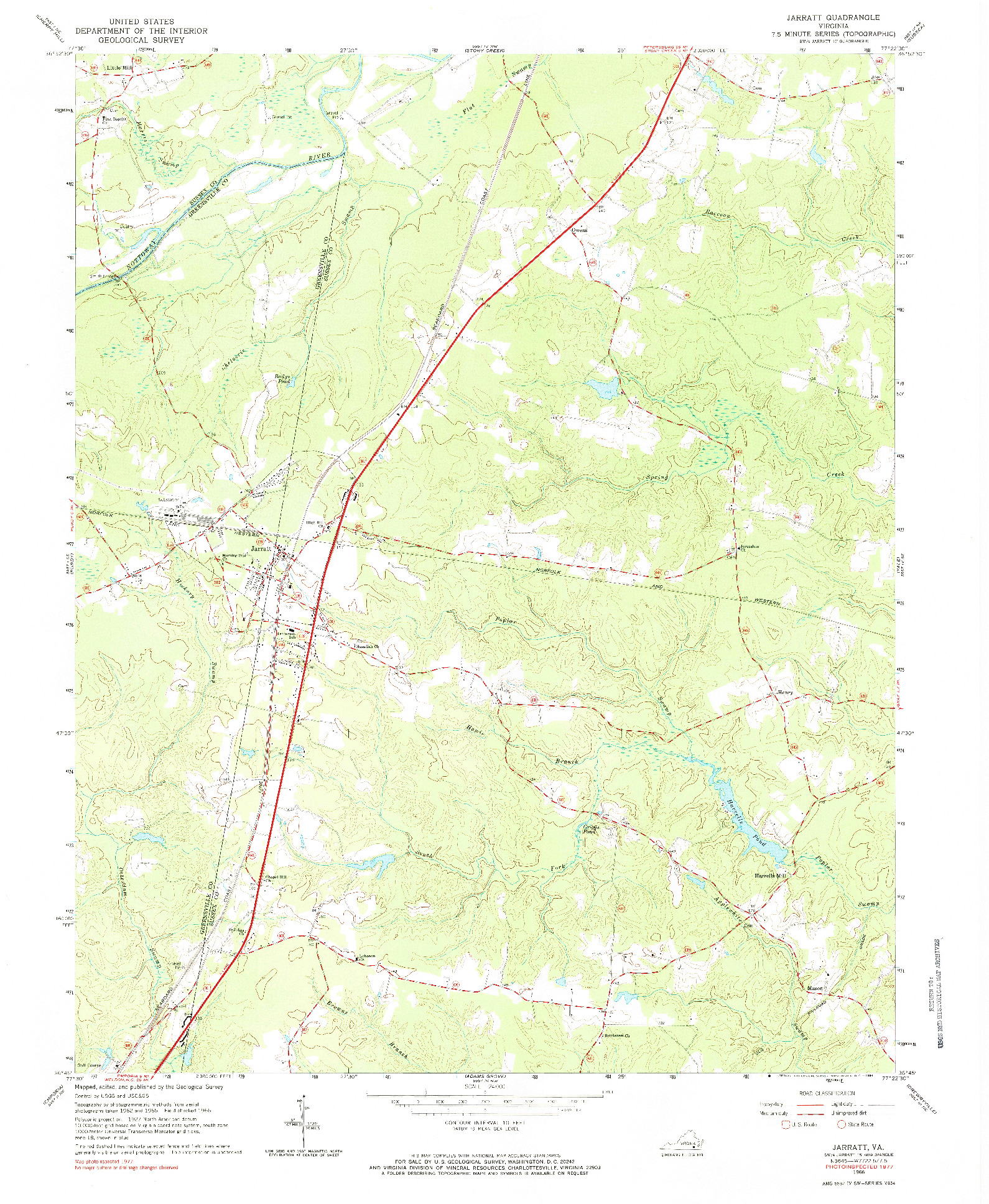 USGS 1:24000-SCALE QUADRANGLE FOR JARRATT, VA 1966