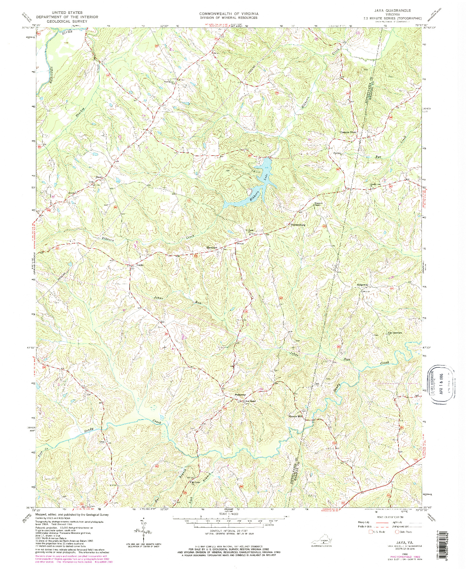 USGS 1:24000-SCALE QUADRANGLE FOR JAVA, VA 1966
