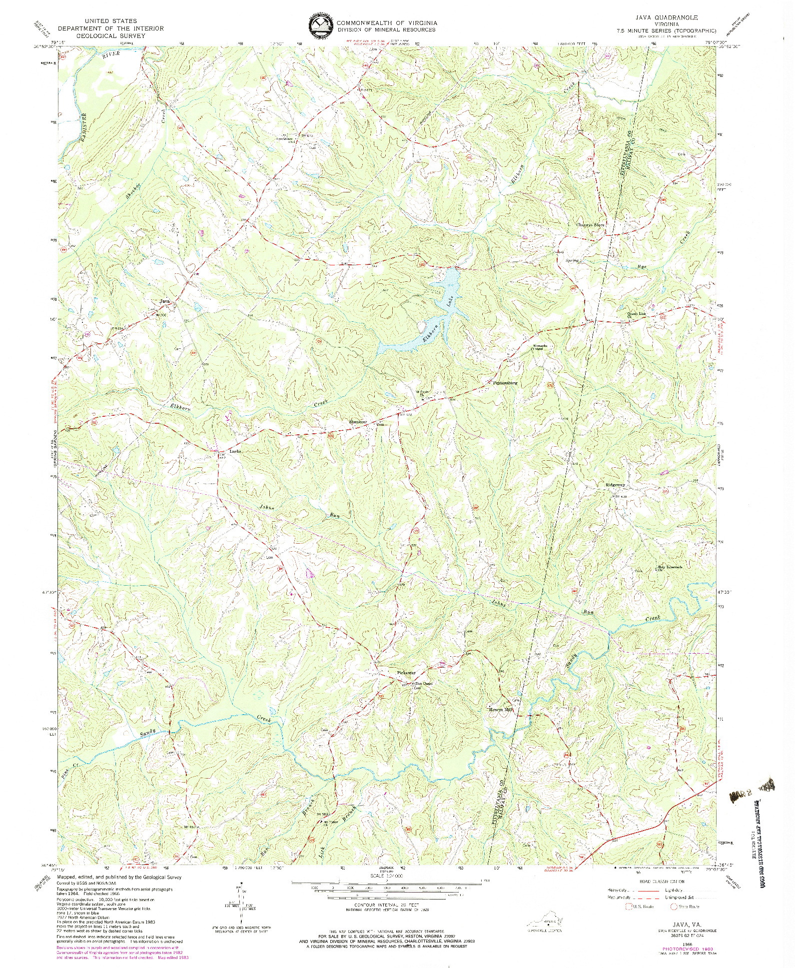 USGS 1:24000-SCALE QUADRANGLE FOR JAVA, VA 1966