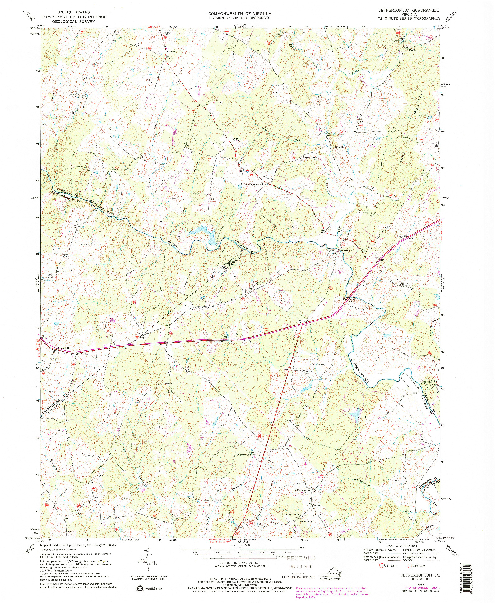 USGS 1:24000-SCALE QUADRANGLE FOR JEFFERSONTON, VA 1966