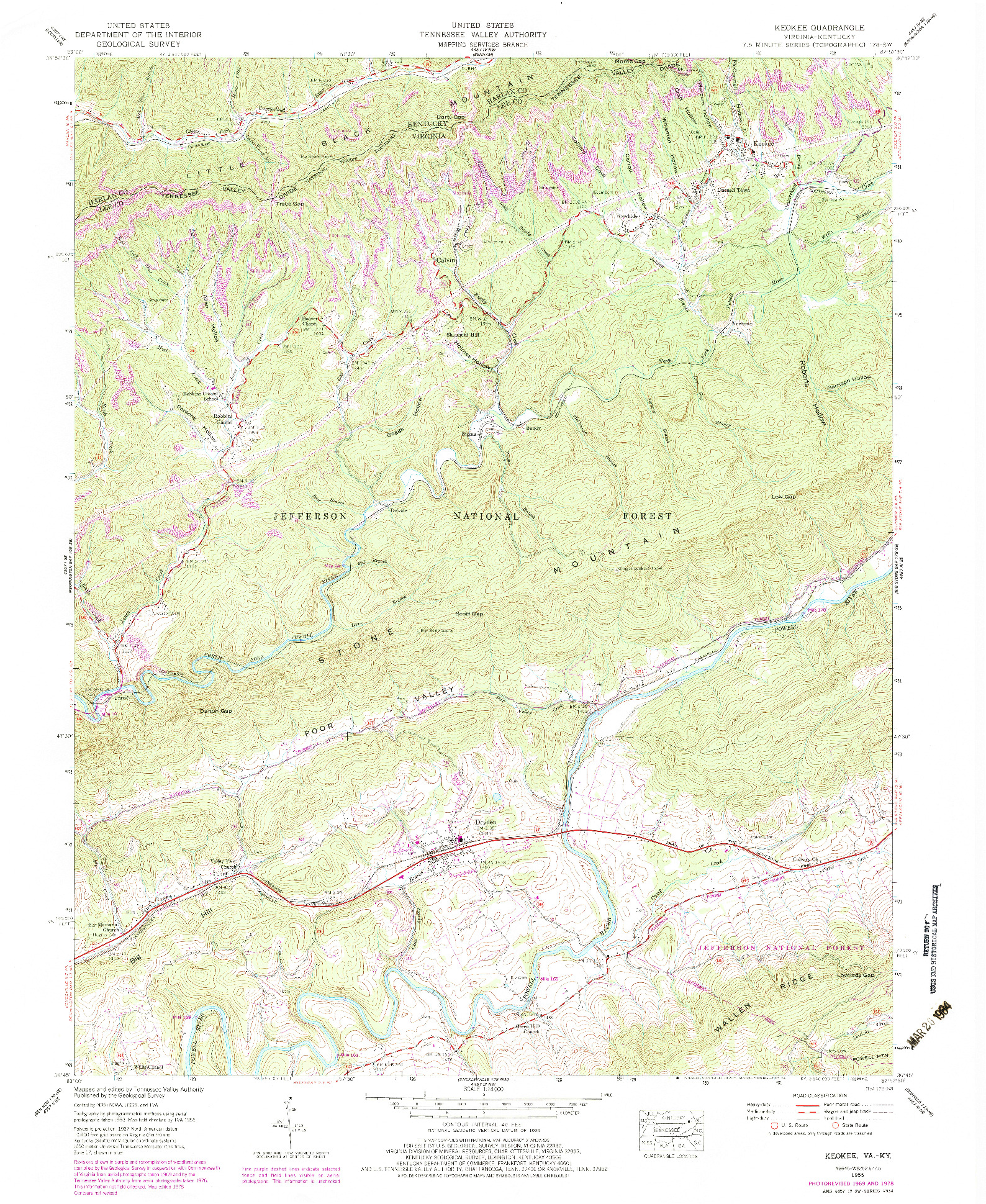 USGS 1:24000-SCALE QUADRANGLE FOR KEOKEE, VA 1955