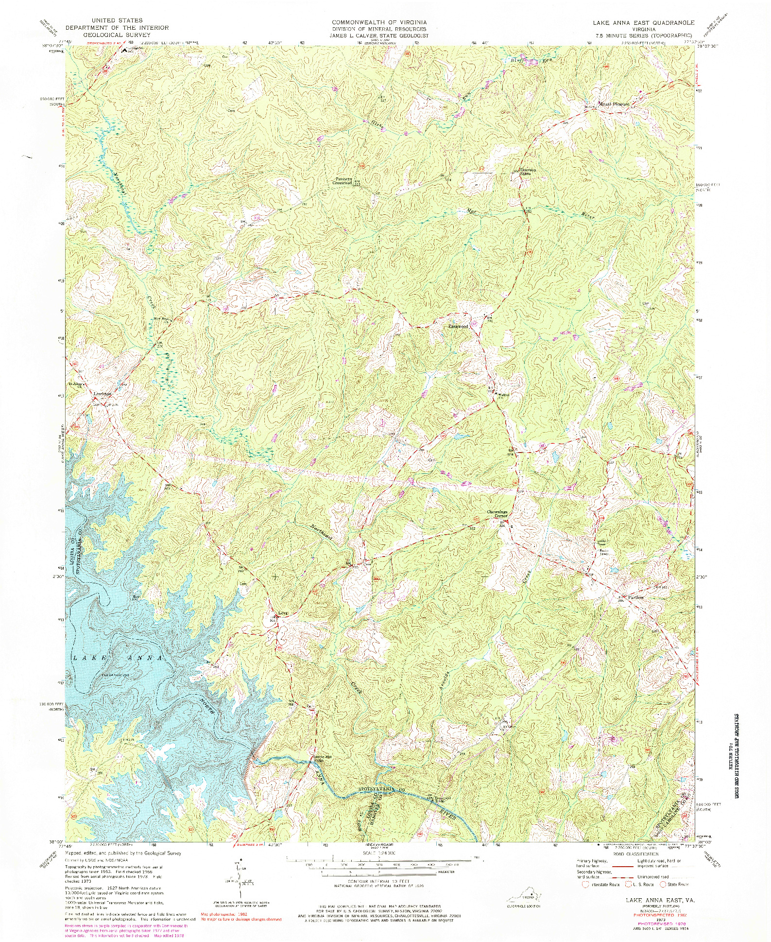 USGS 1:24000-SCALE QUADRANGLE FOR LAKE ANNA EAST, VA 1973