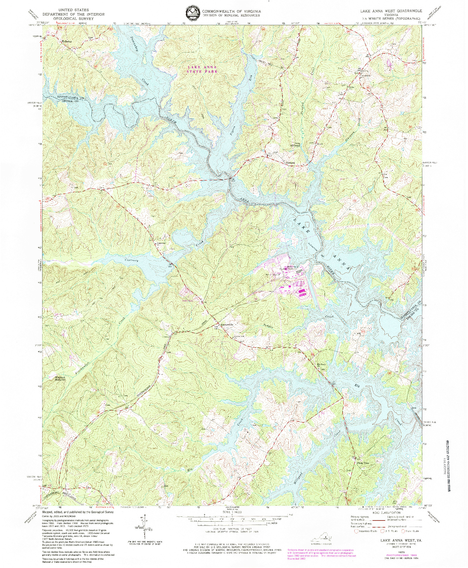 USGS 1:24000-SCALE QUADRANGLE FOR LAKE ANNA WEST, VA 1973