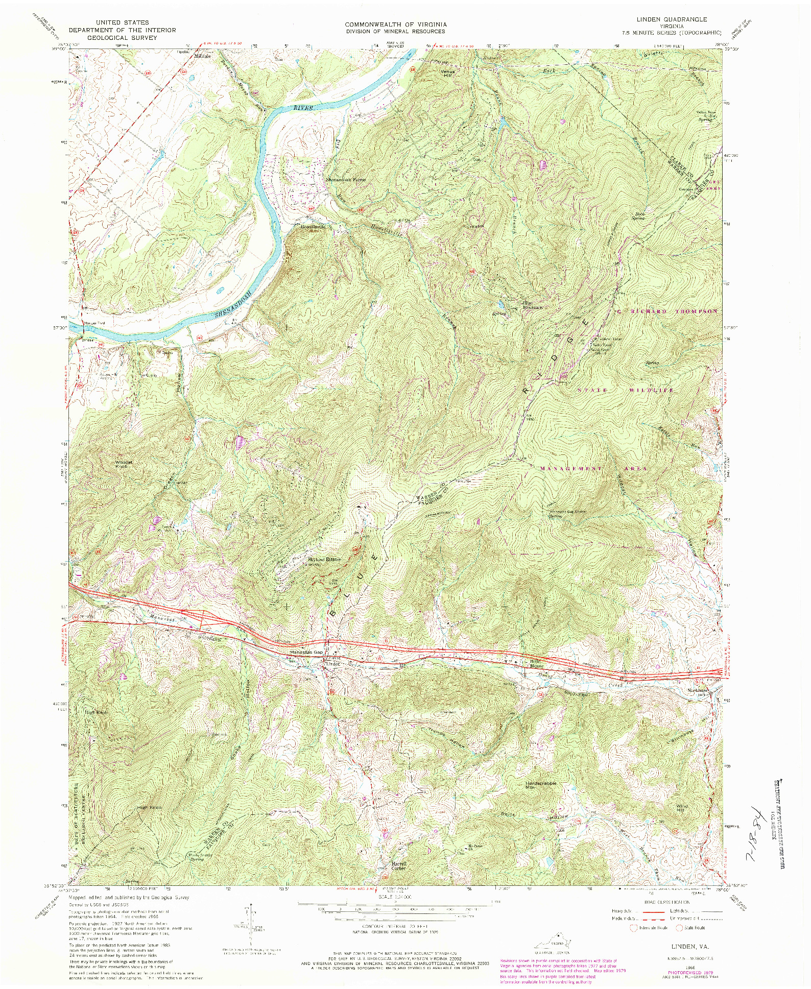 USGS 1:24000-SCALE QUADRANGLE FOR LINDEN, VA 1966