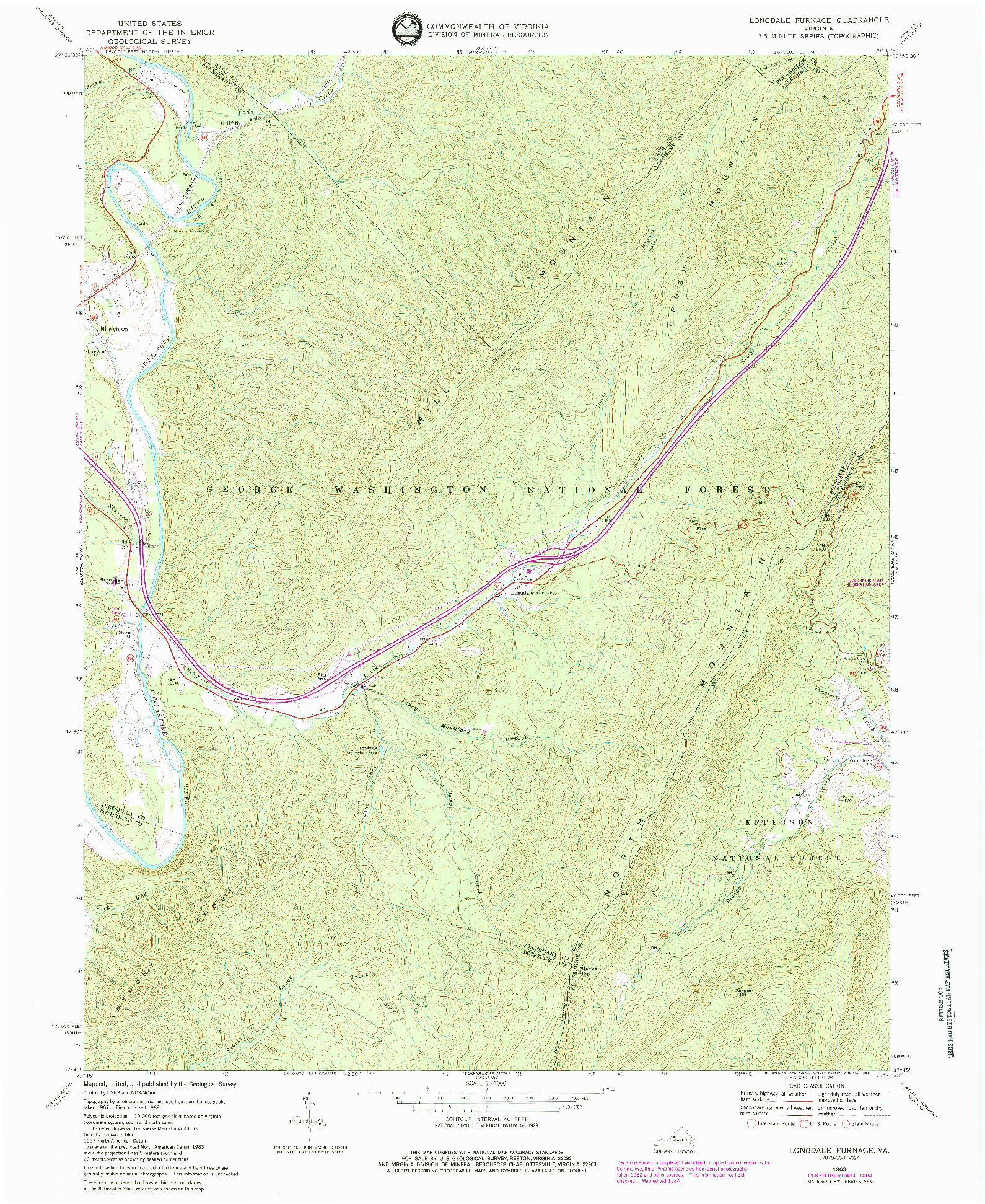 USGS 1:24000-SCALE QUADRANGLE FOR LONGDALE FURNACE, VA 1969