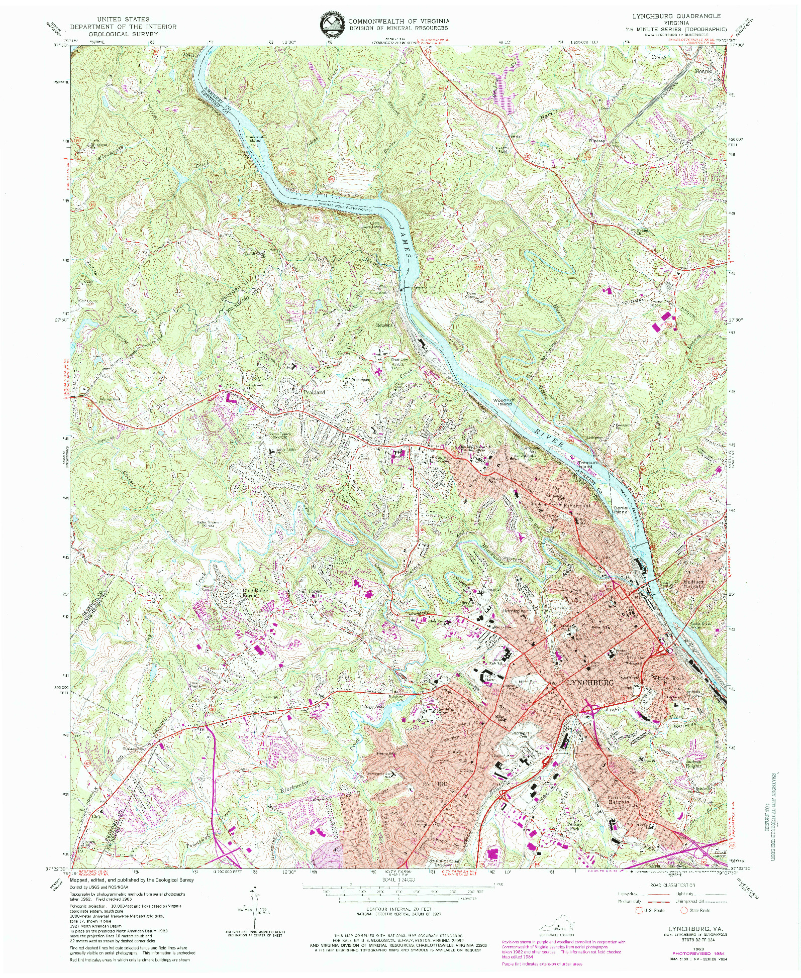 USGS 1:24000-SCALE QUADRANGLE FOR LYNCHBURG, VA 1963