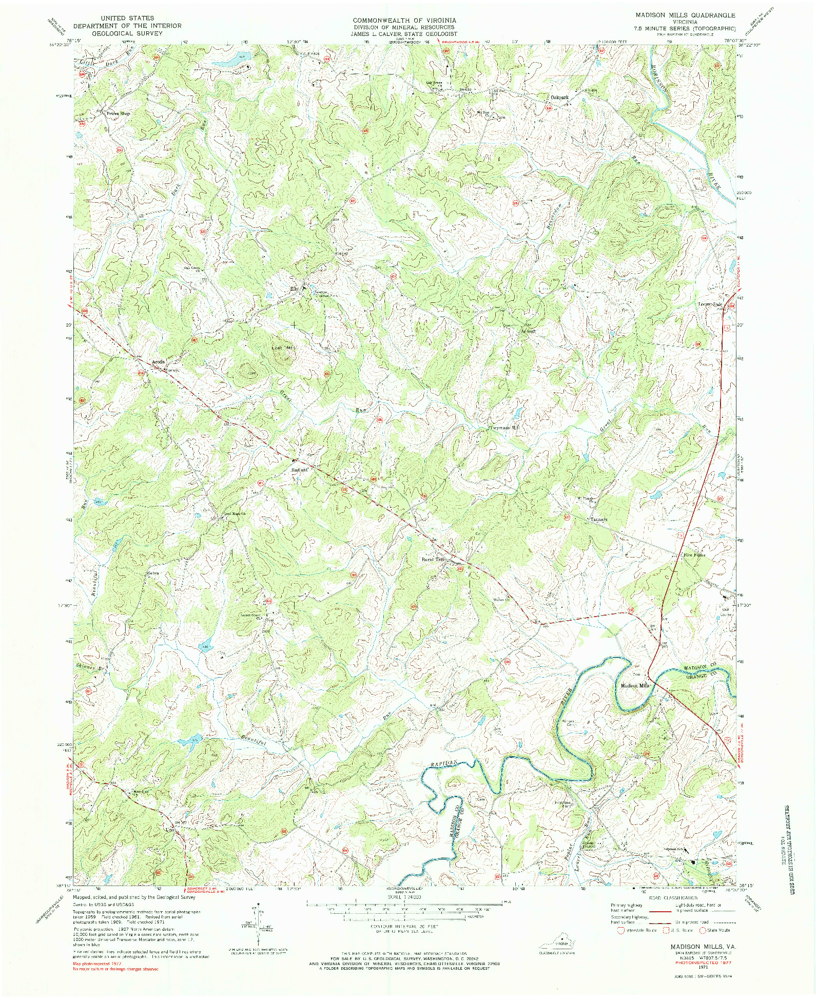 USGS 1:24000-SCALE QUADRANGLE FOR MADISON MILLS, VA 1971