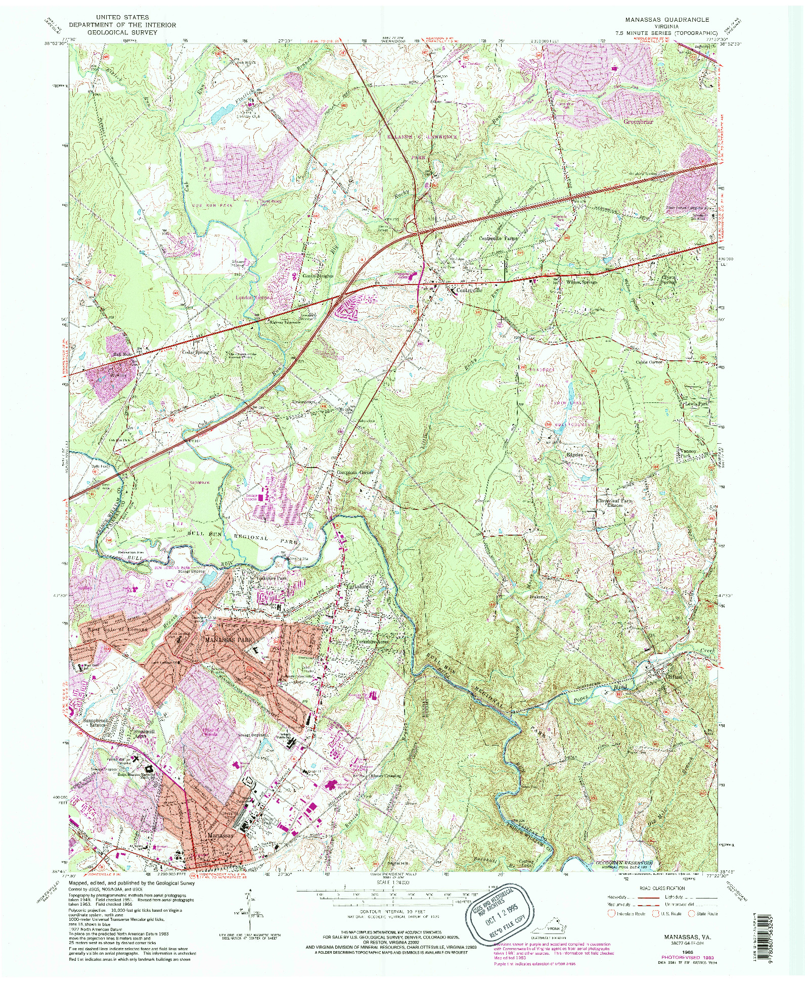 USGS 1:24000-SCALE QUADRANGLE FOR MANASSAS, VA 1966