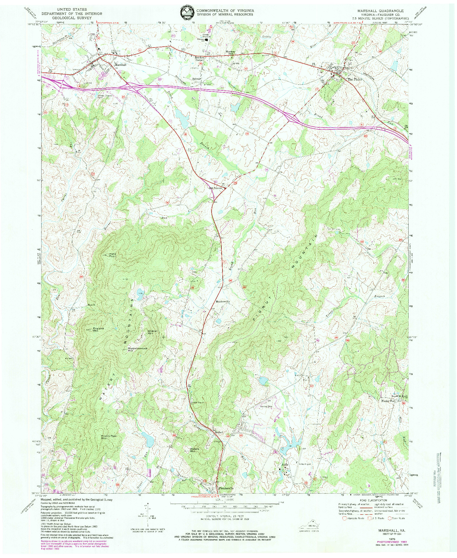 USGS 1:24000-SCALE QUADRANGLE FOR MARSHALL, VA 1970