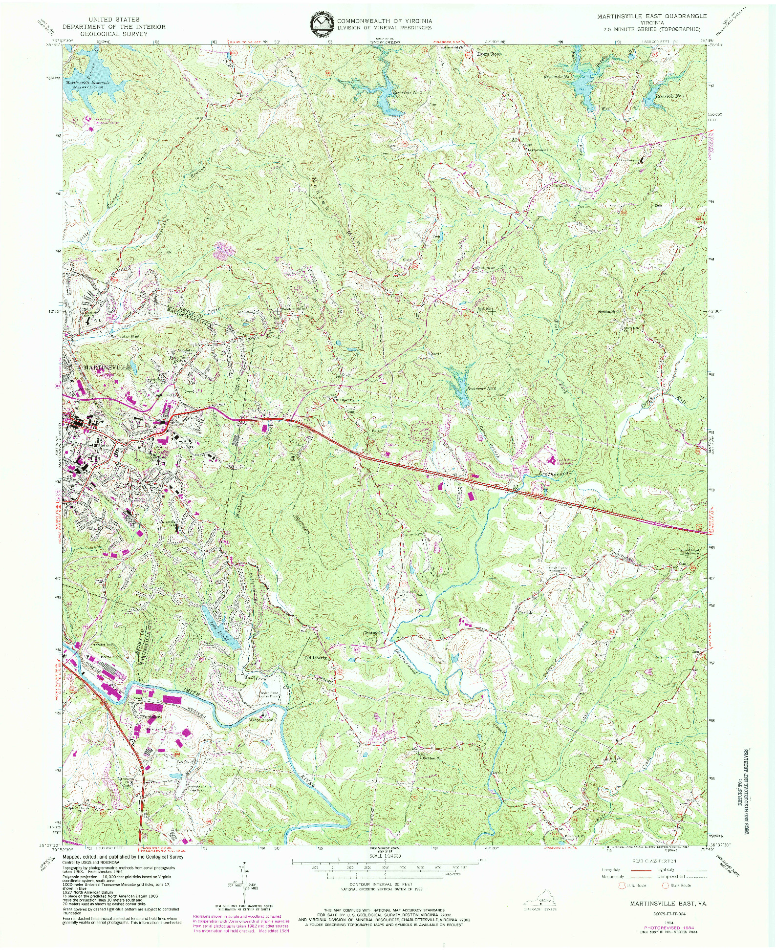 USGS 1:24000-SCALE QUADRANGLE FOR MARTINSVILLE EAST, VA 1964