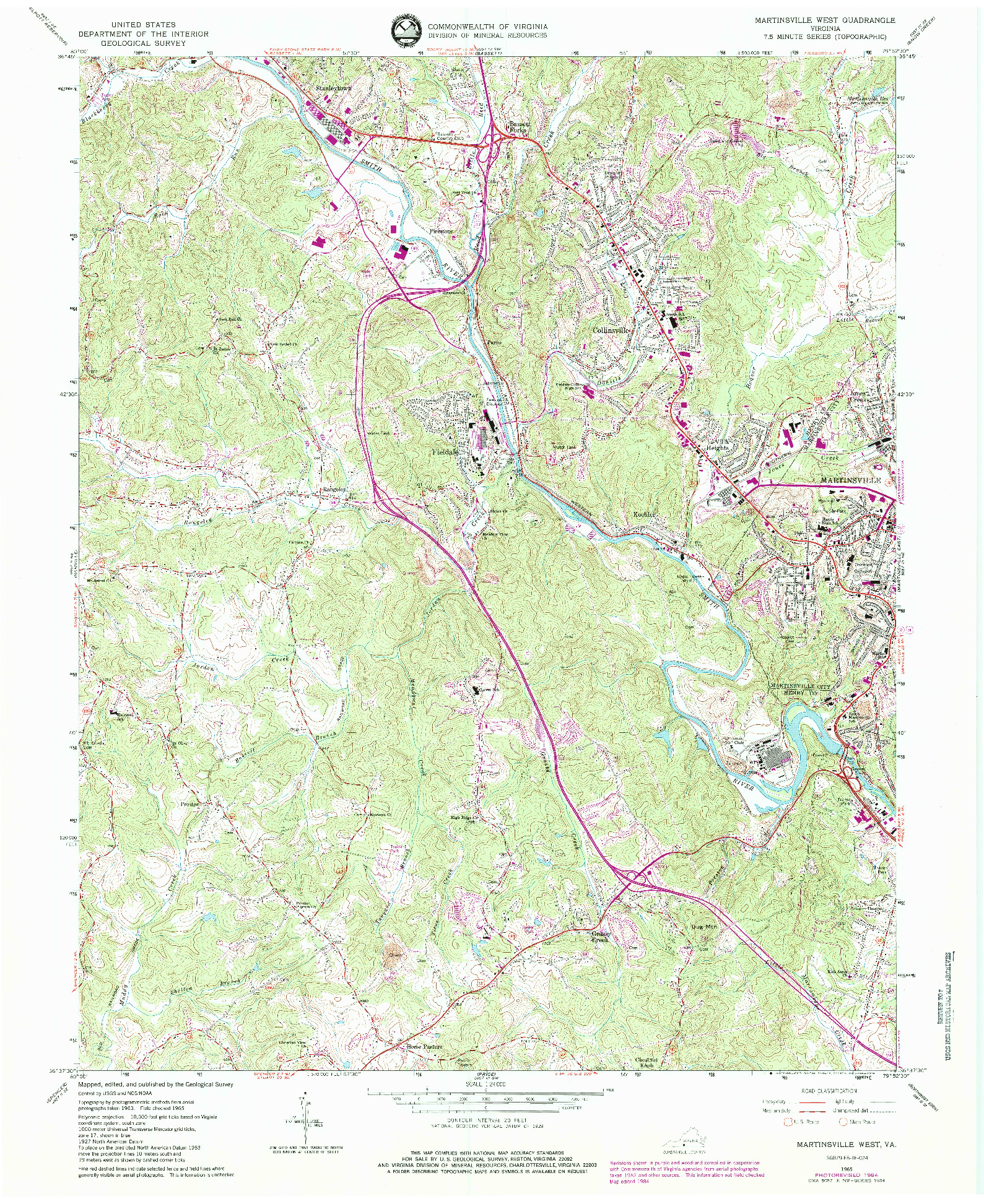 USGS 1:24000-SCALE QUADRANGLE FOR MARTINSVILLE WEST, VA 1965