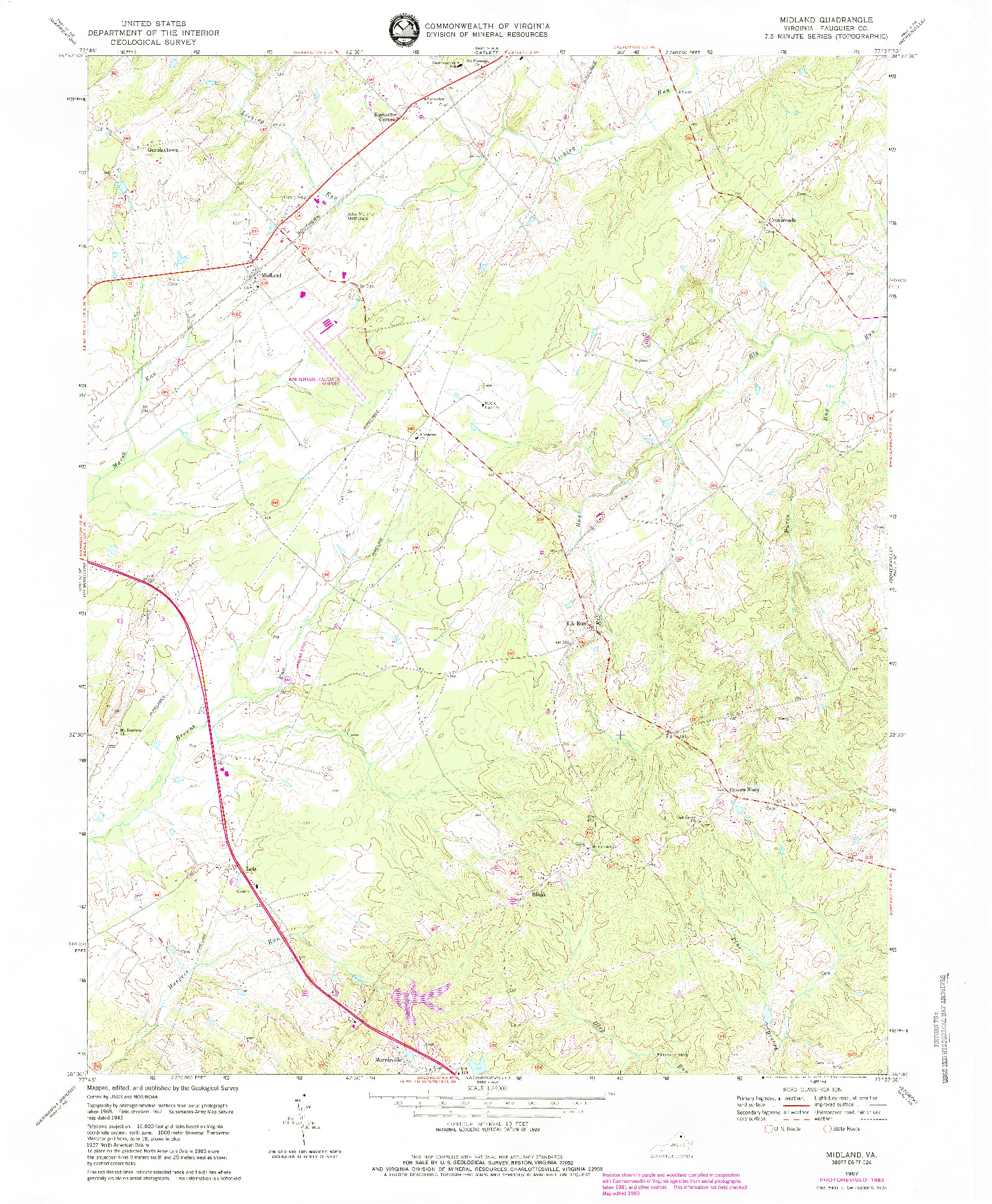 USGS 1:24000-SCALE QUADRANGLE FOR MIDLAND, VA 1967